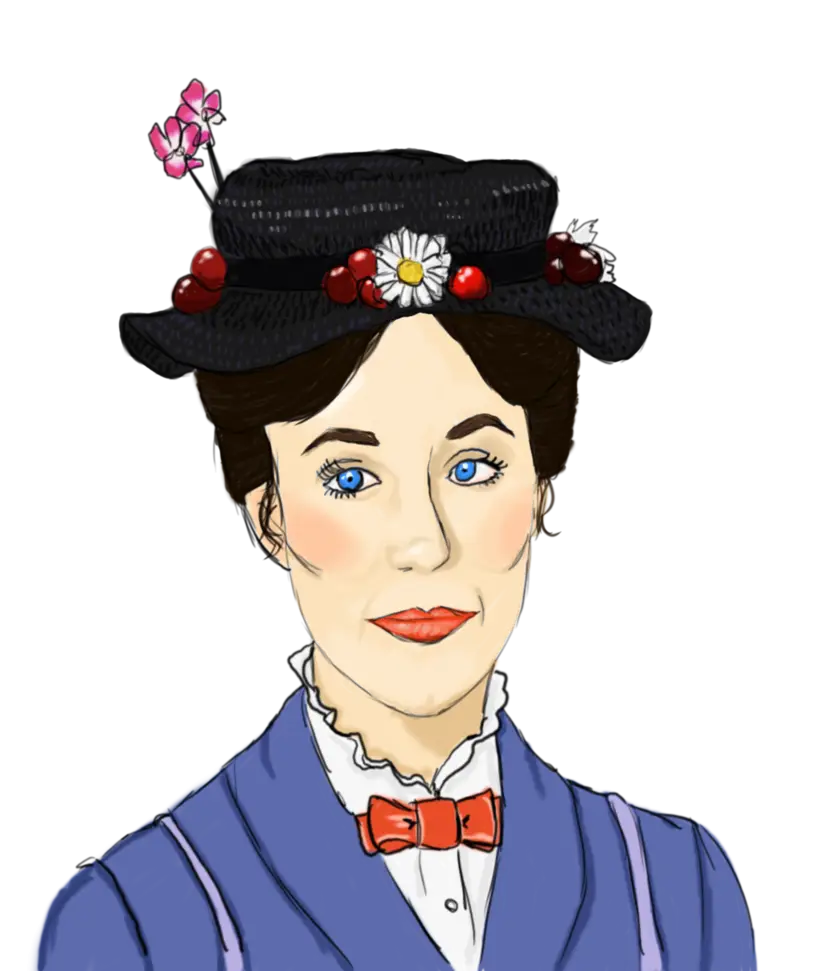 Cartoon Woman in Hat with Flowers