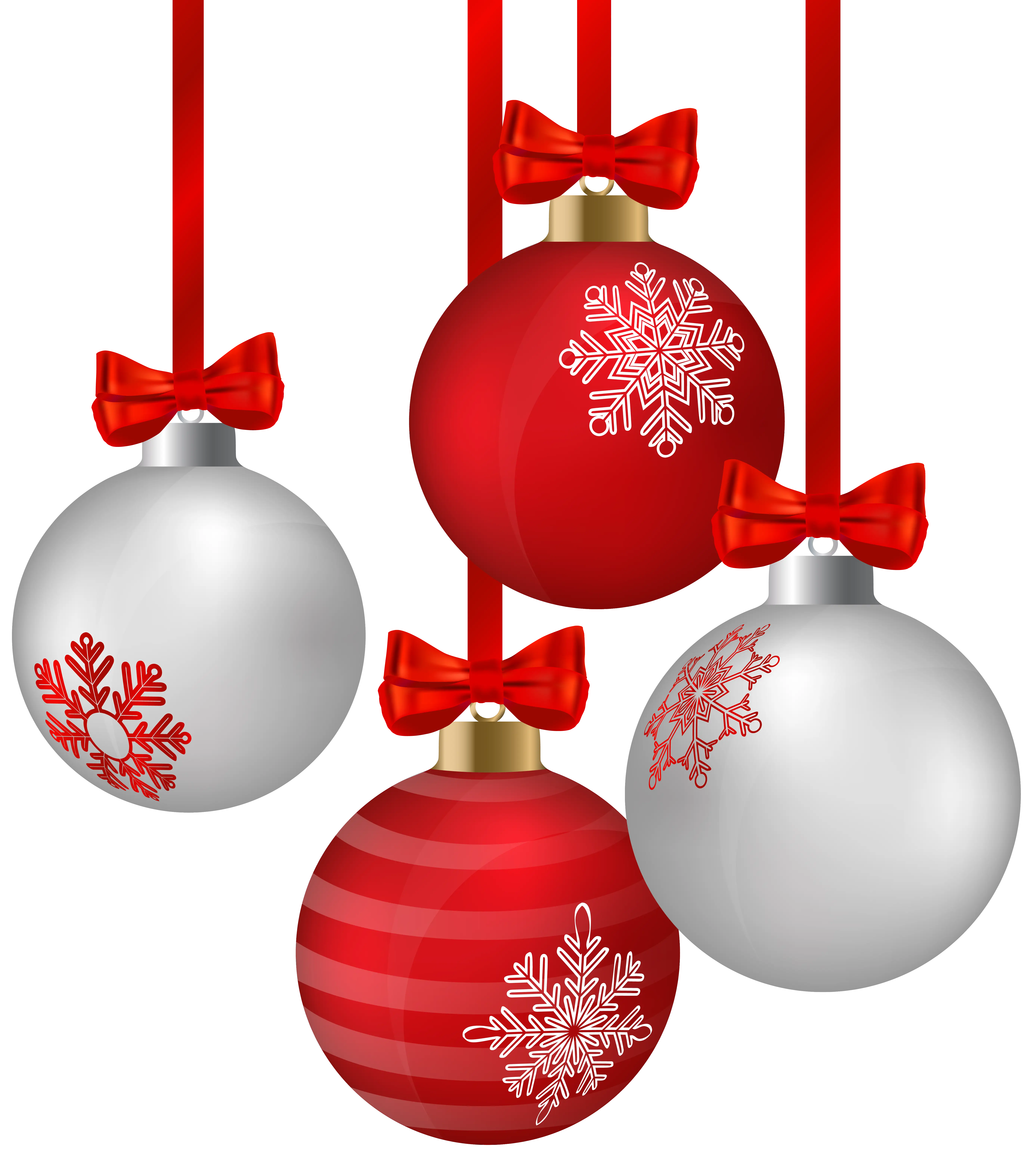 Festive Christmas Ornaments with Red Ribbons