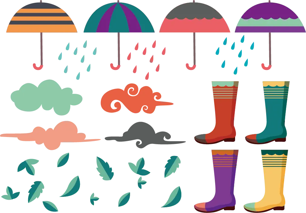 Colorful Background of Children&#039;s Clothing and Accessories for Rainy Days