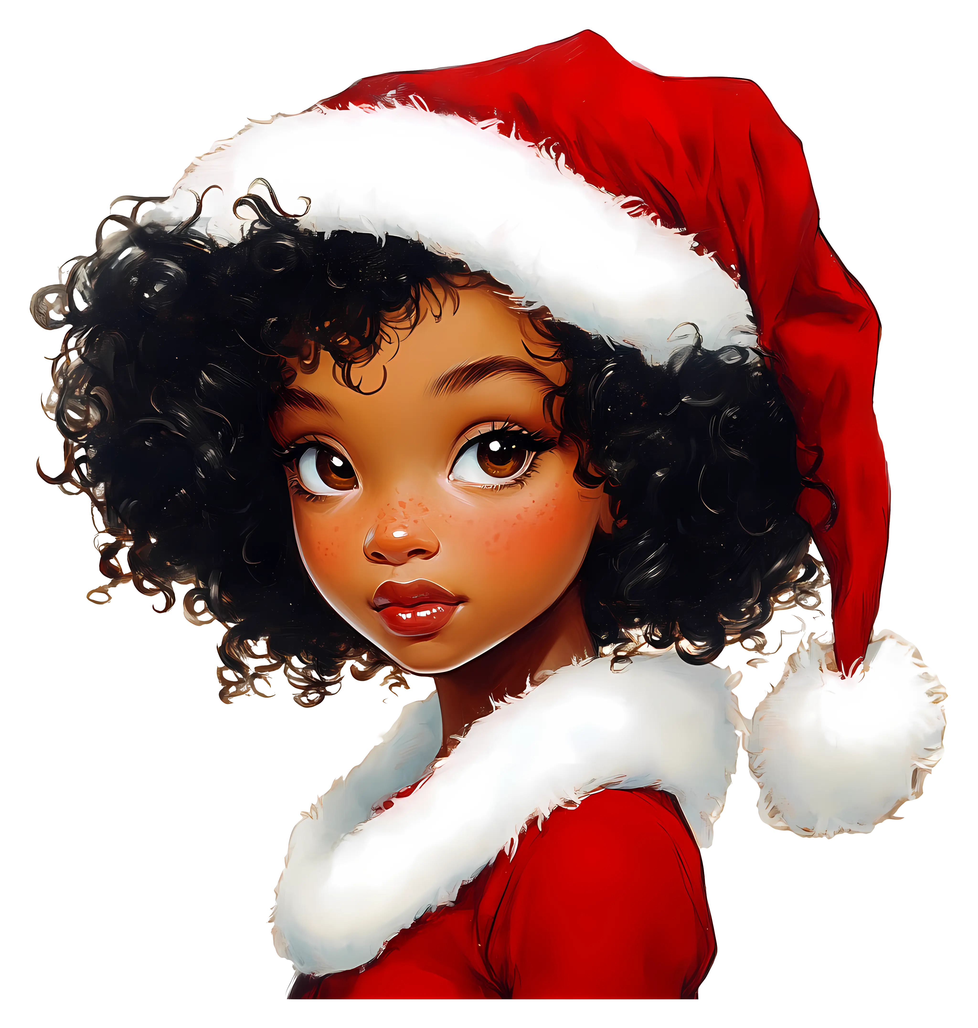 Curly-Haired Girl with Santa Hat