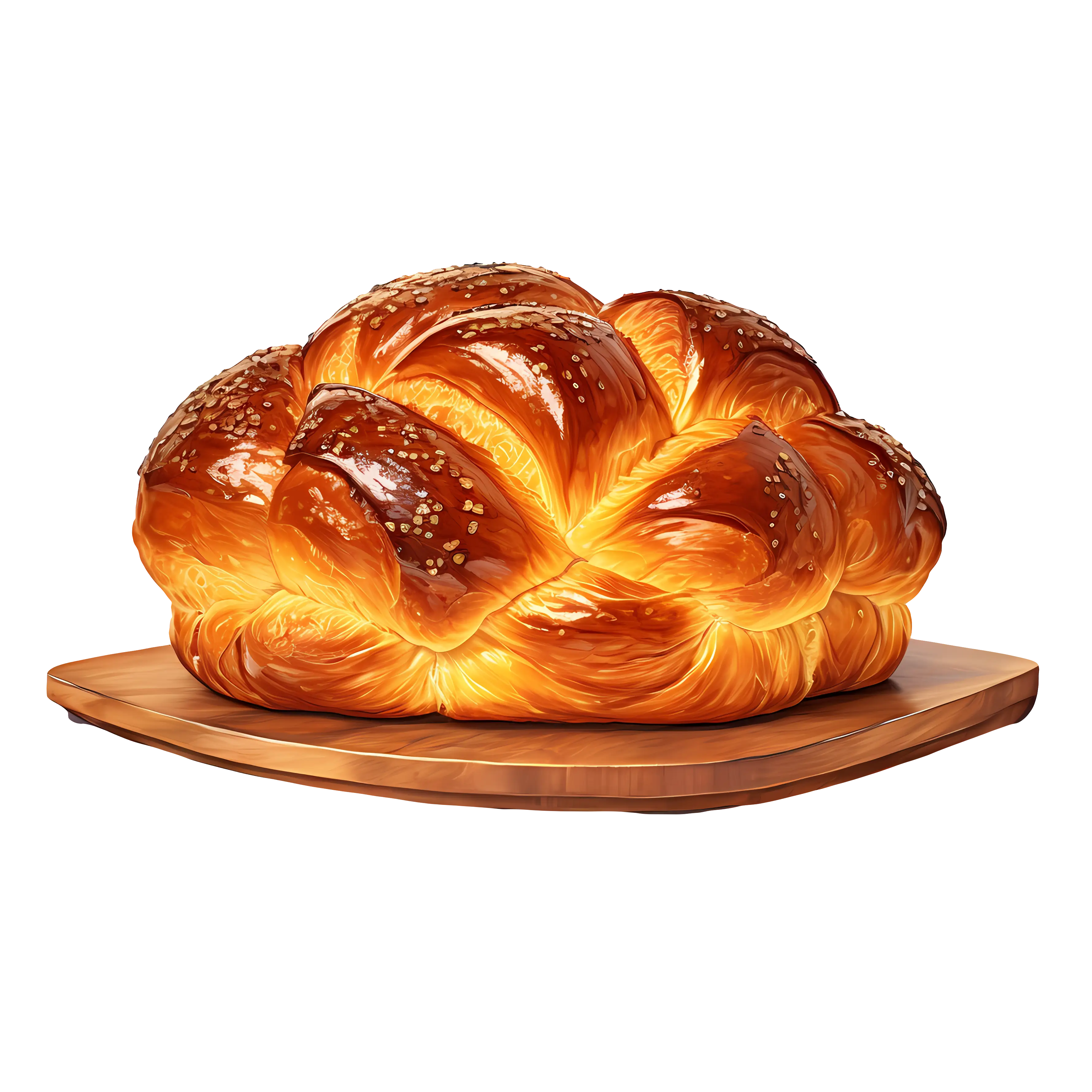 Braided Golden Bread Loaf on Wooden Board