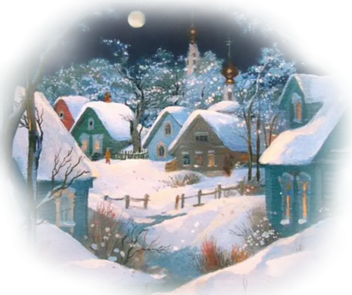 Snowy Village Illustration for Christmas