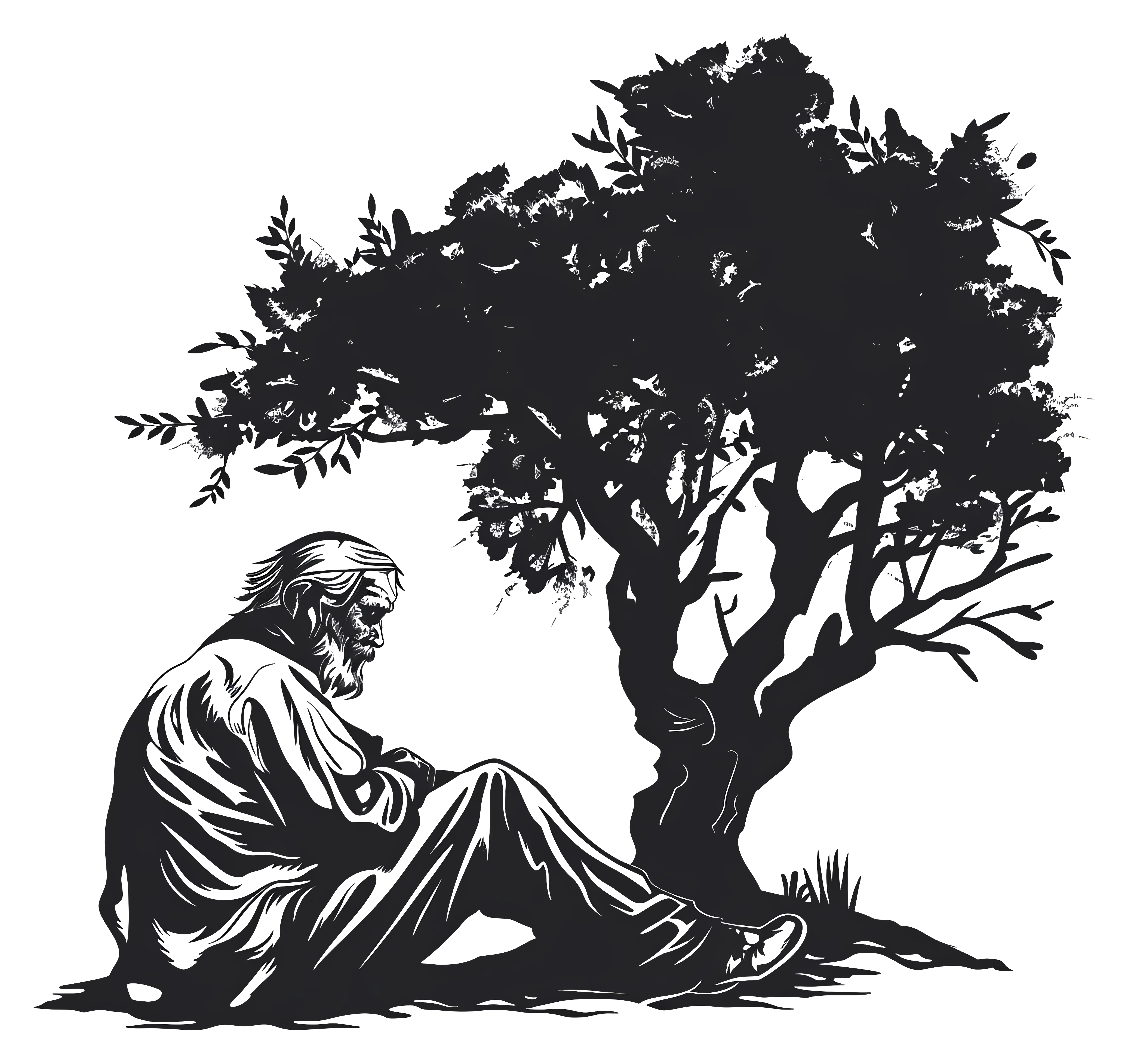 Silhouette of Man Resting under Tree