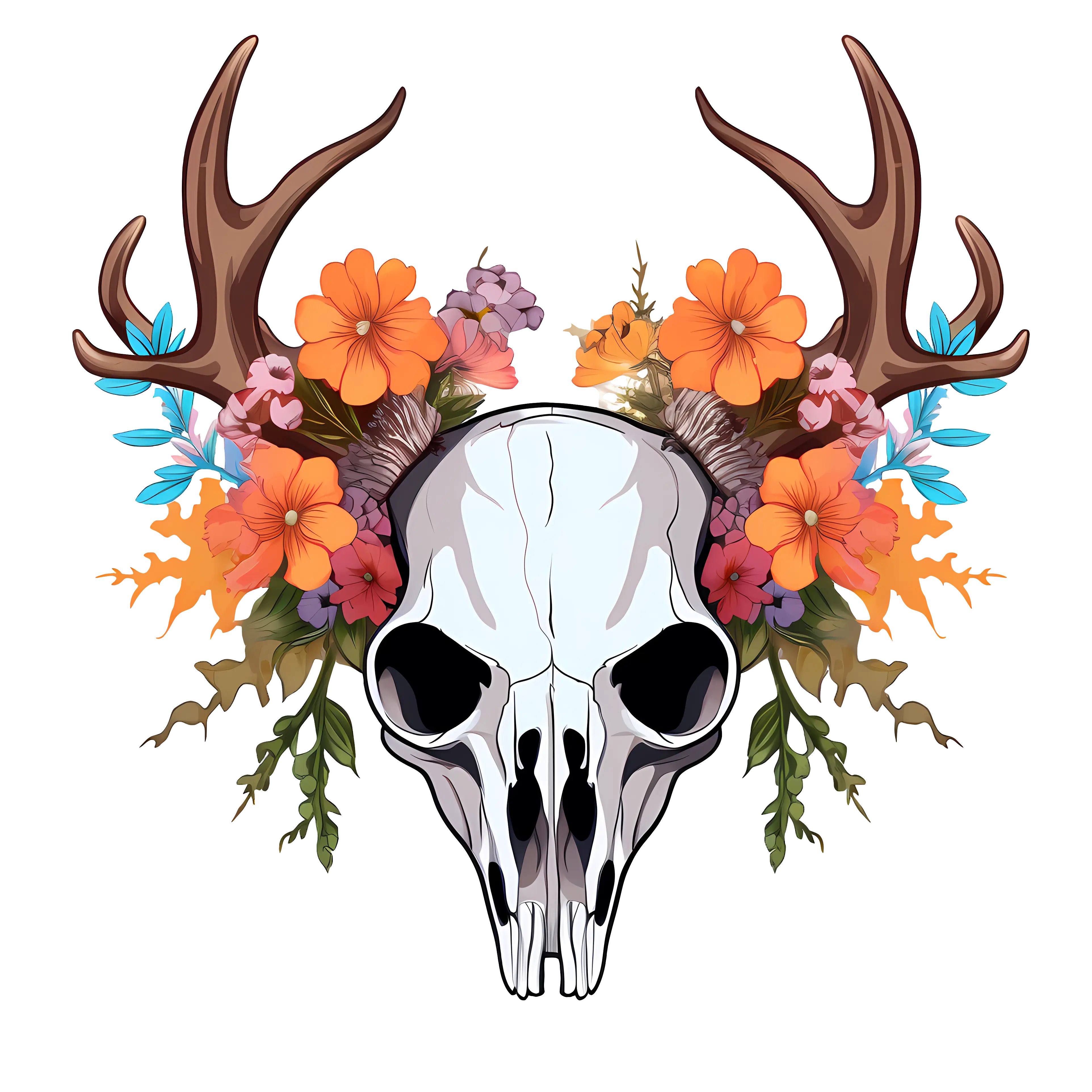 Decorative Deer Skull with Flowers