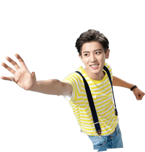 Smiling Man in Yellow Striped Shirt Reaching Out