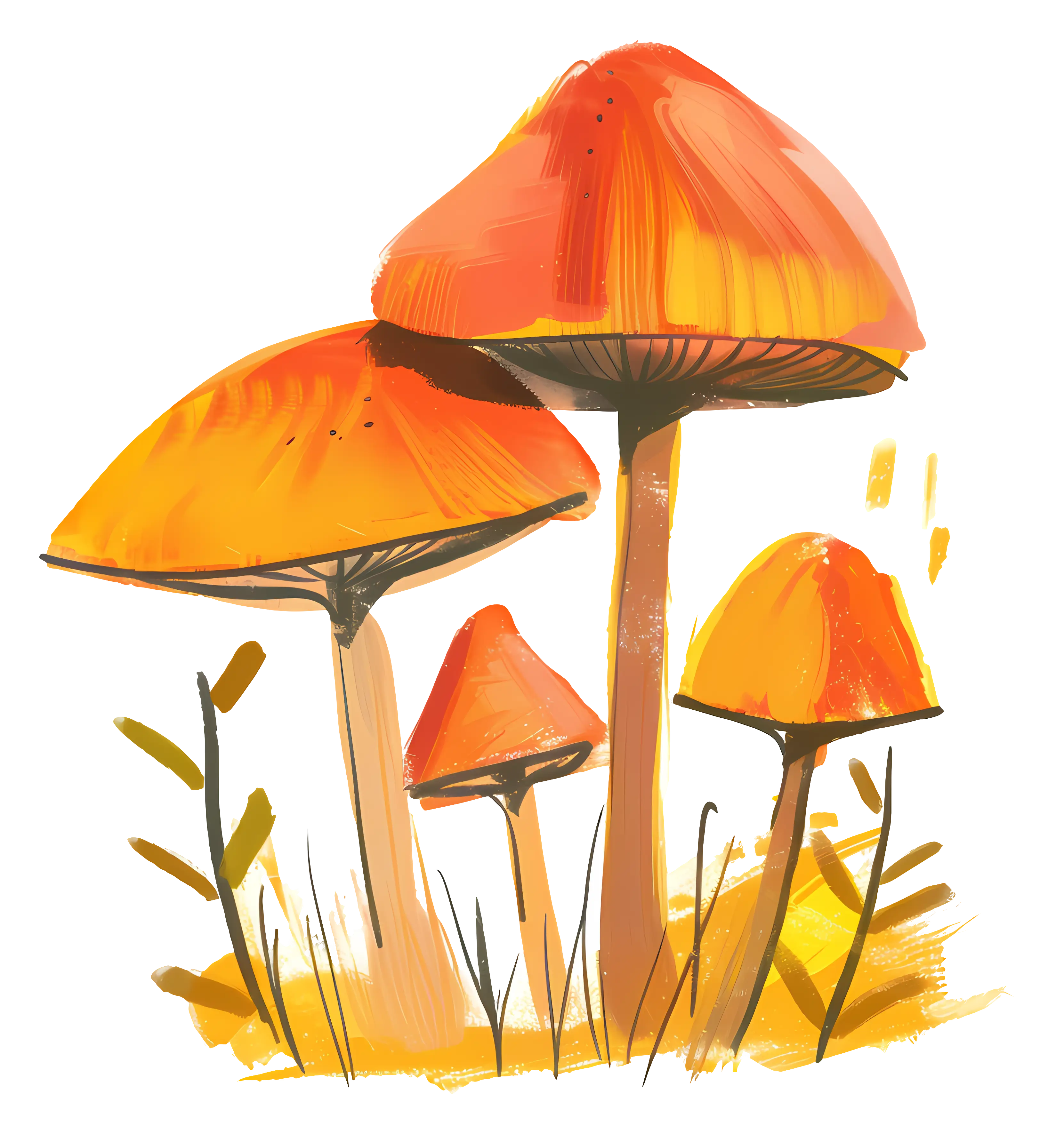 Cartoon Orange Mushrooms Illustration