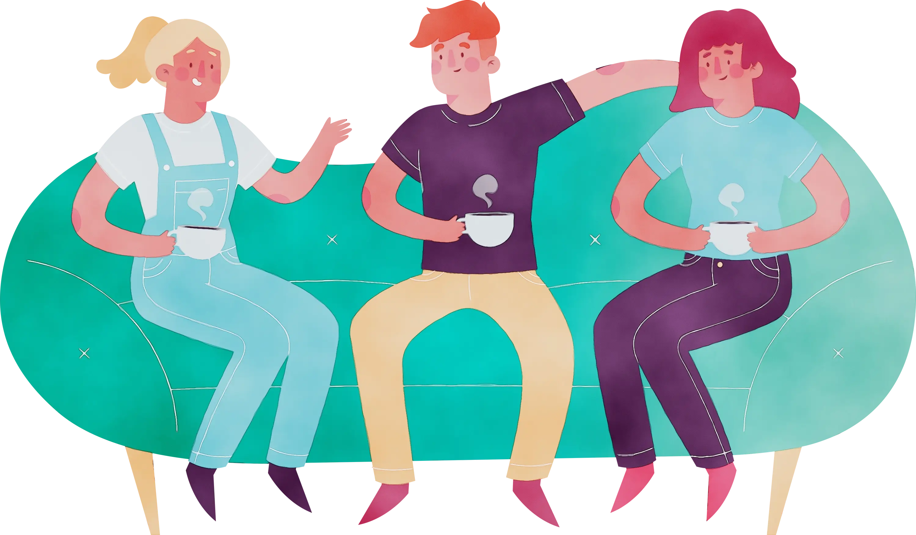 Three People Engaged in Conversation on Couch