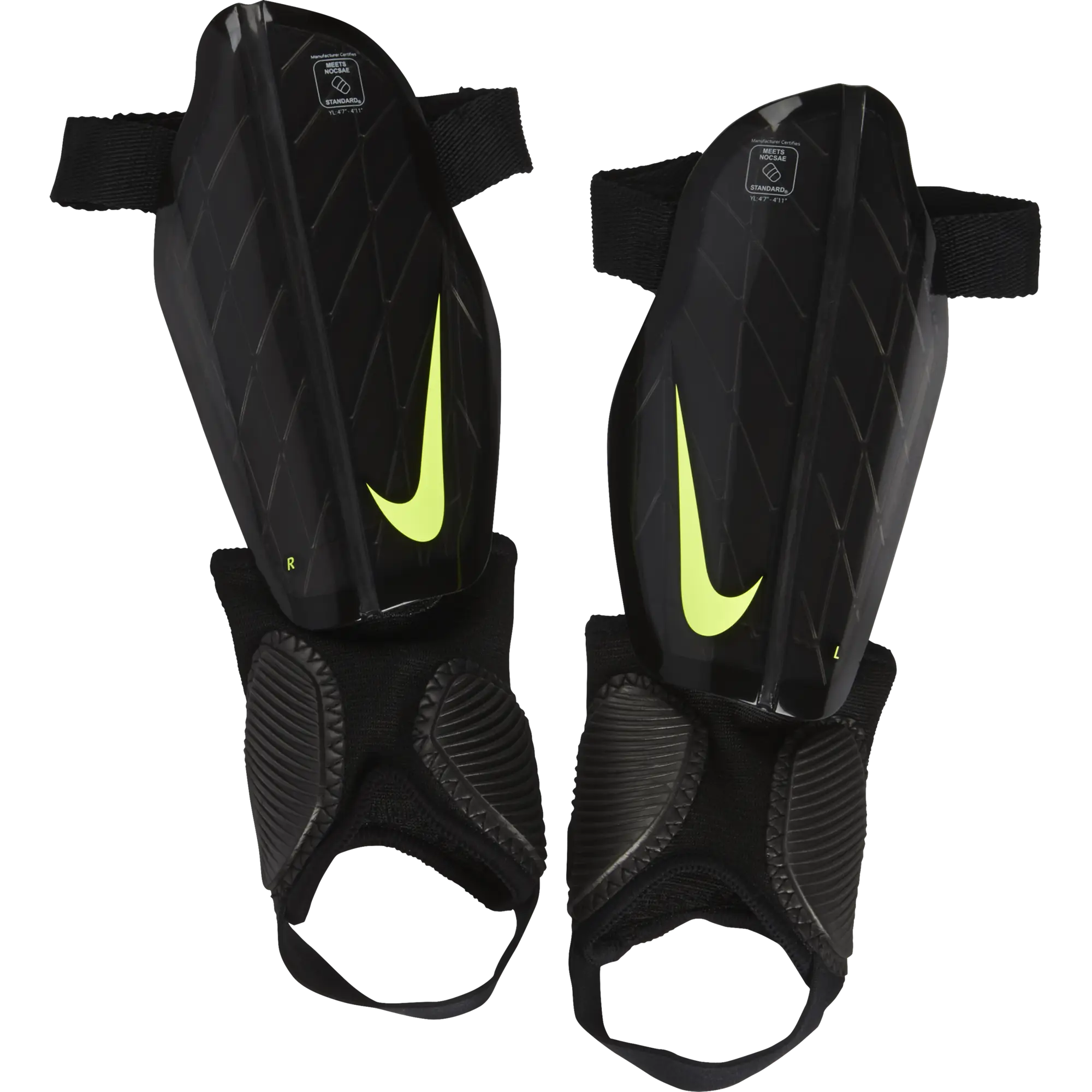 Black Shin Guards with Neon Stripe for Athletes