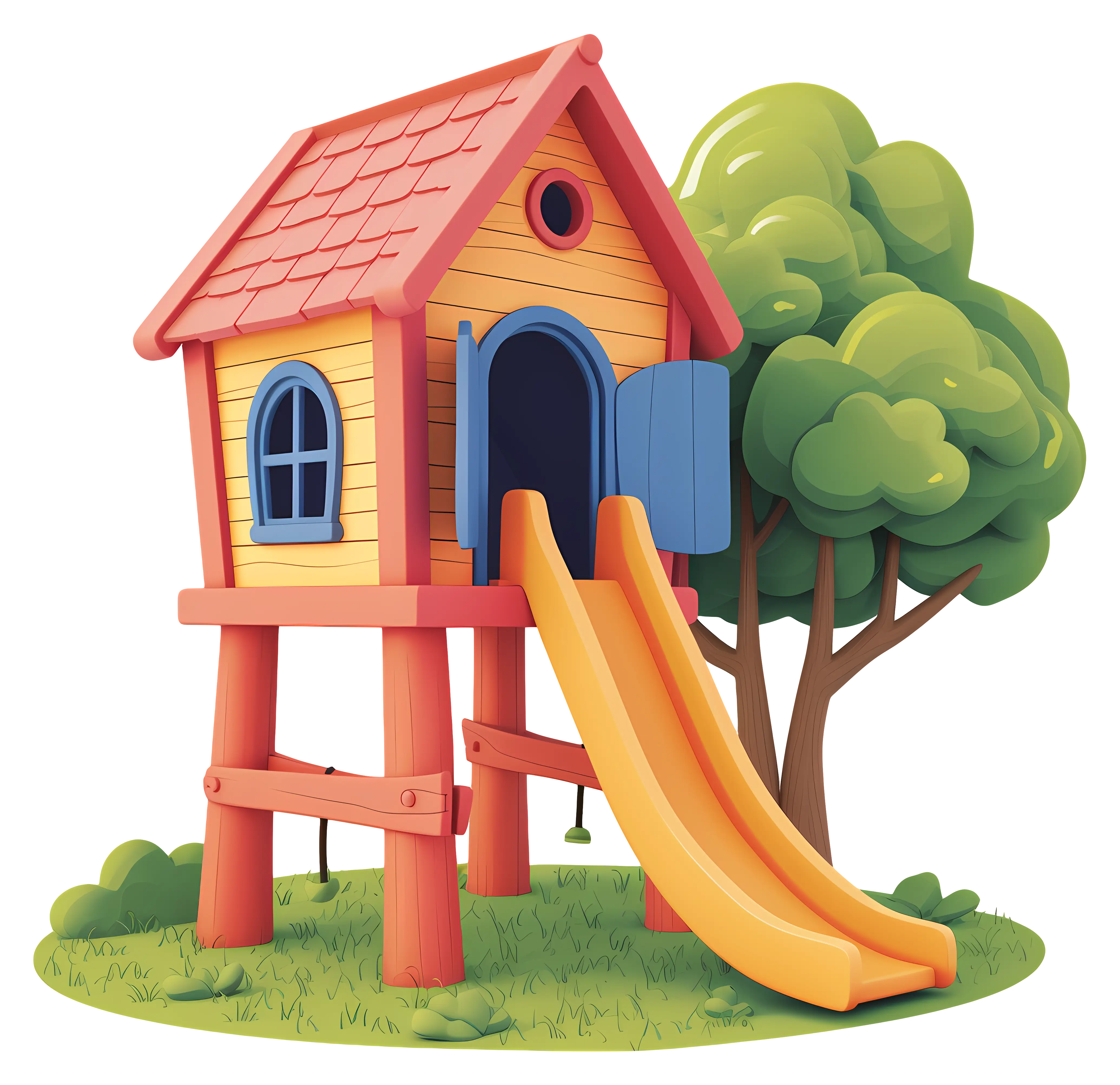 Colorful Treehouse with Slide for Kids