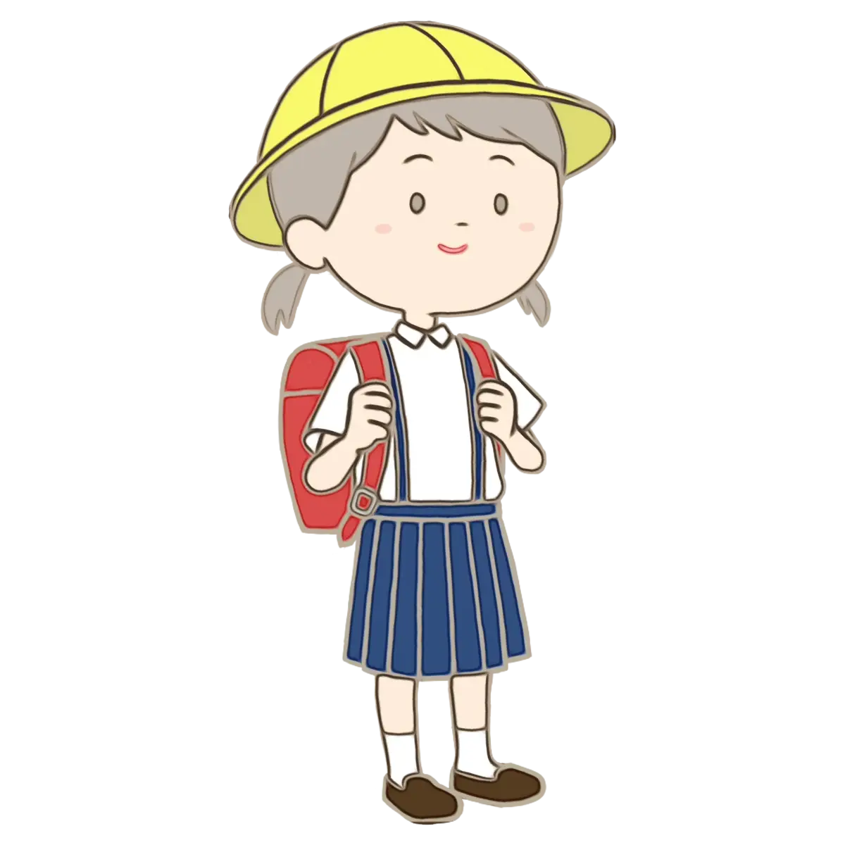 Schoolgirl Cartoon with Backpack and Hat