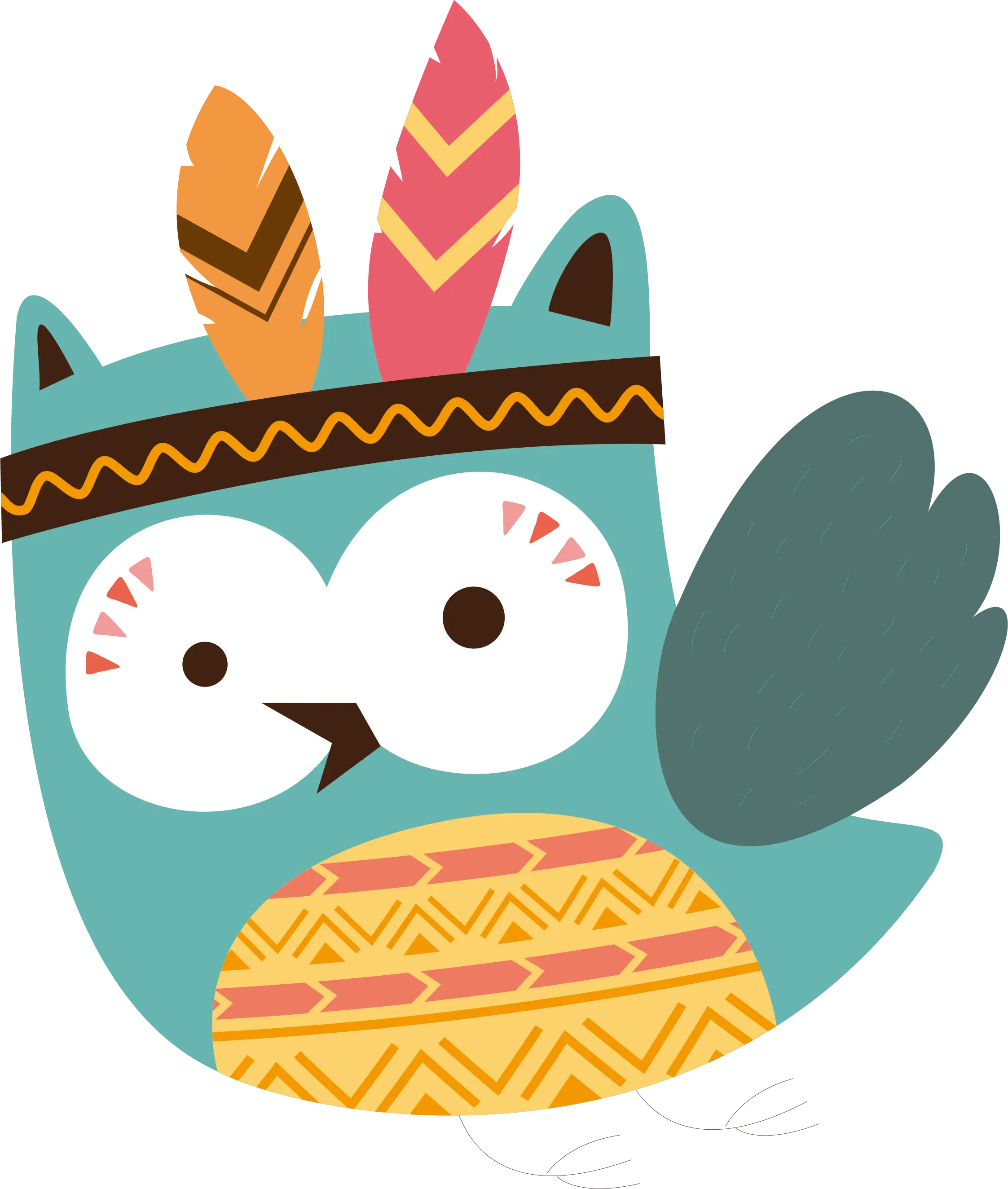 Cute Cartoon Owl with Feathers