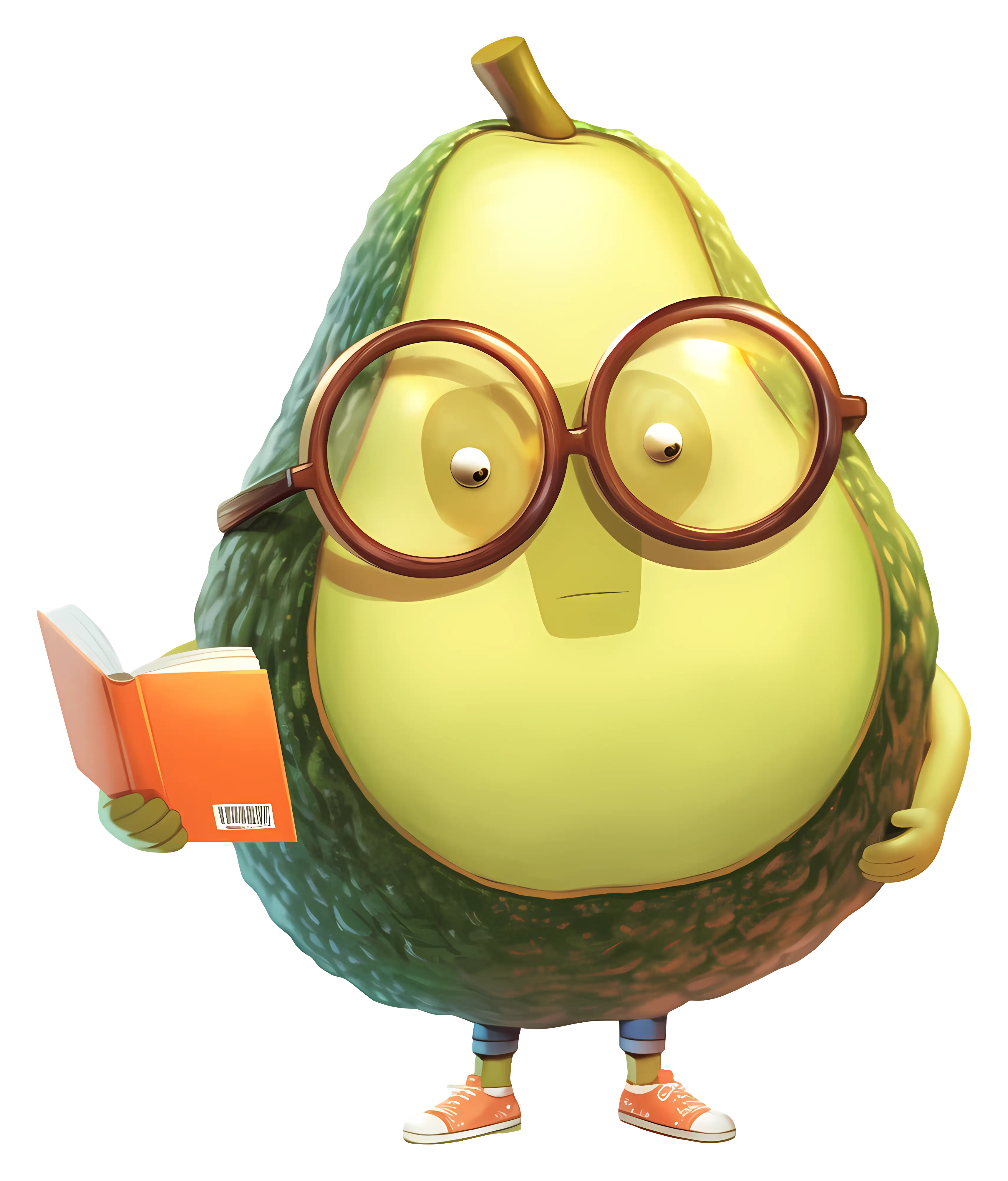 Avocado Character Reading a Book