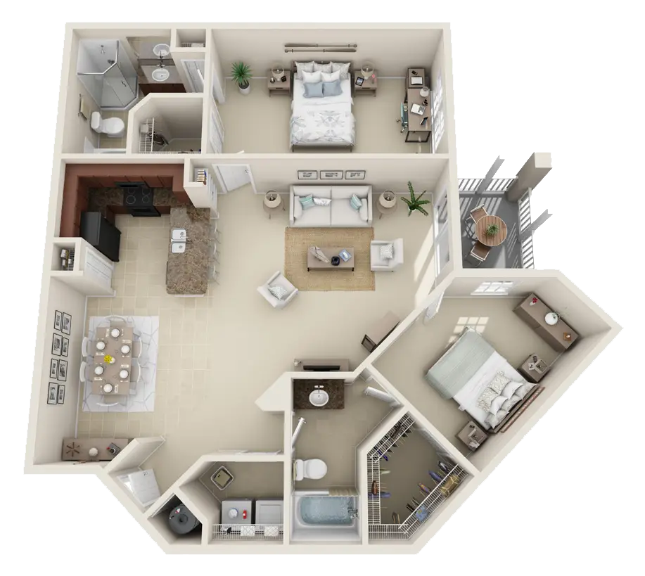 Stylish Apartment Layout Plan with Two Bedrooms