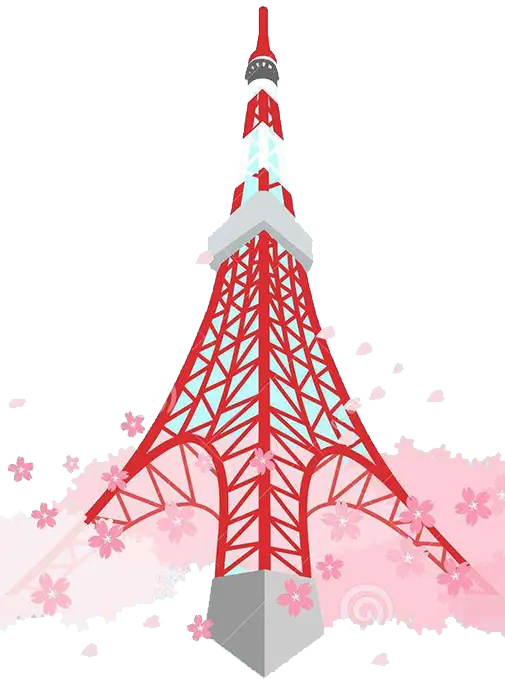 Red Tower with Cherry Blossoms