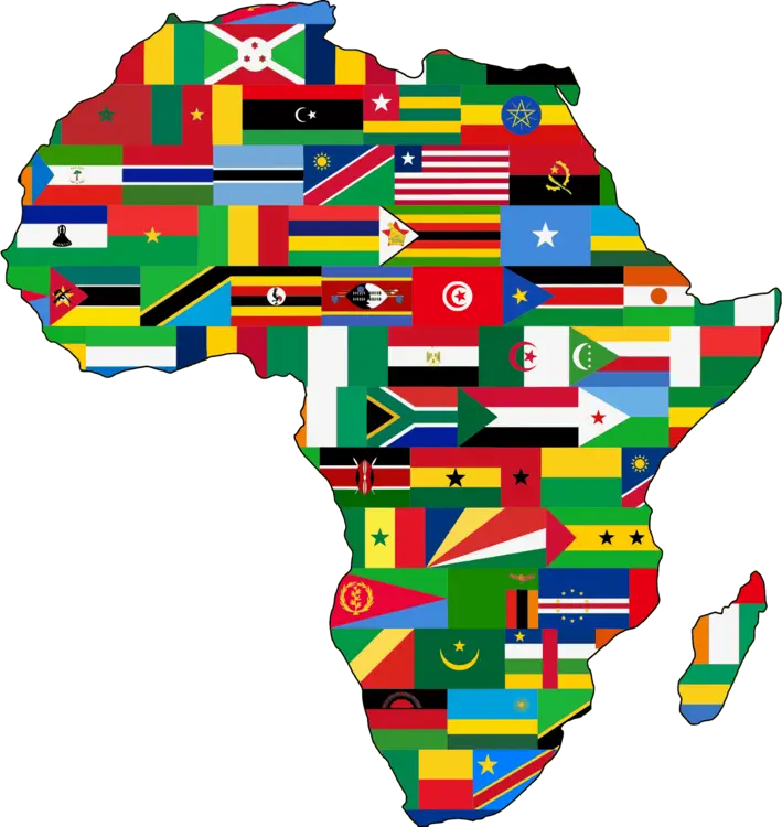 Africa Map with National Flags