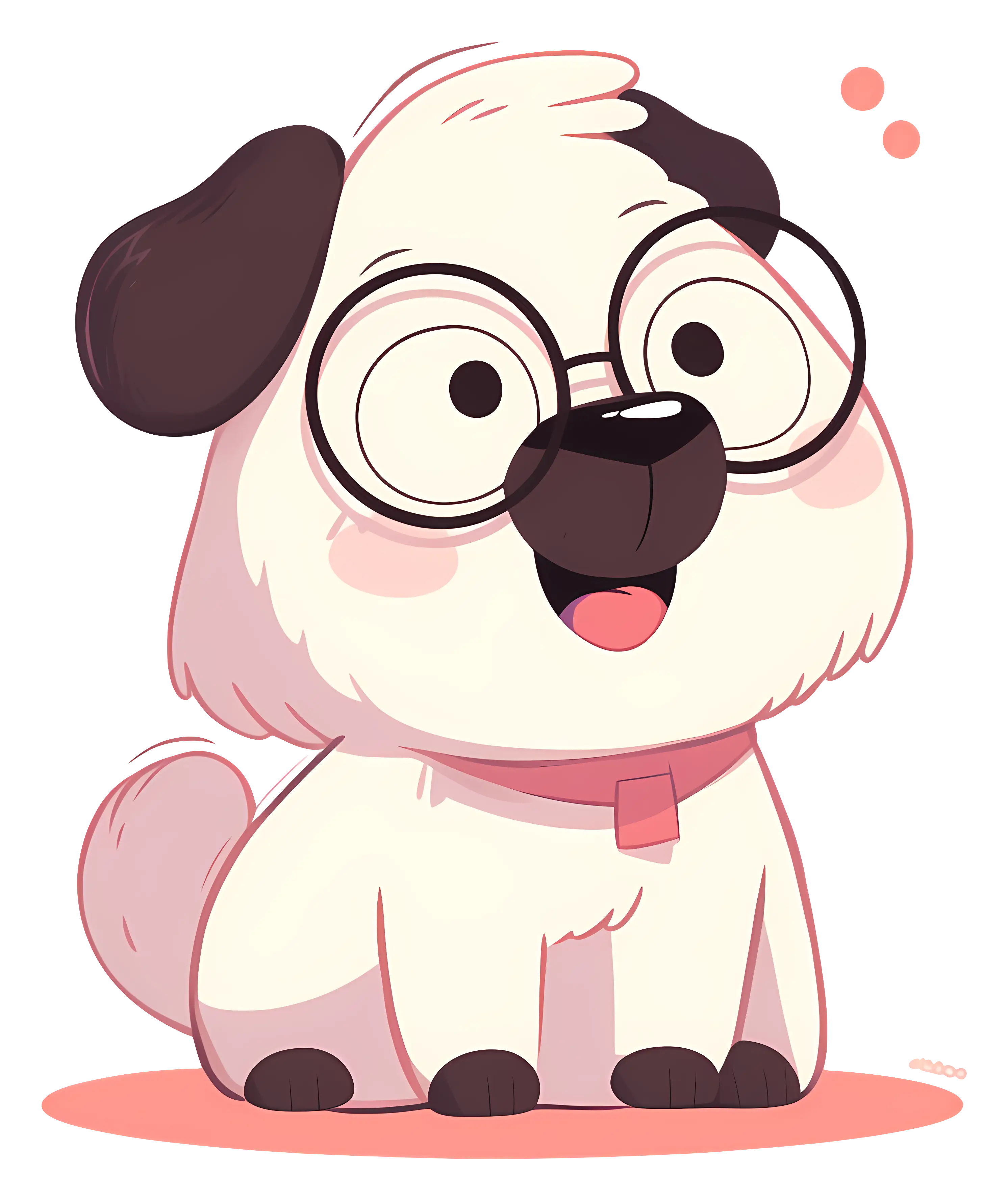Cartoon Cute Pug Wearing Glasses