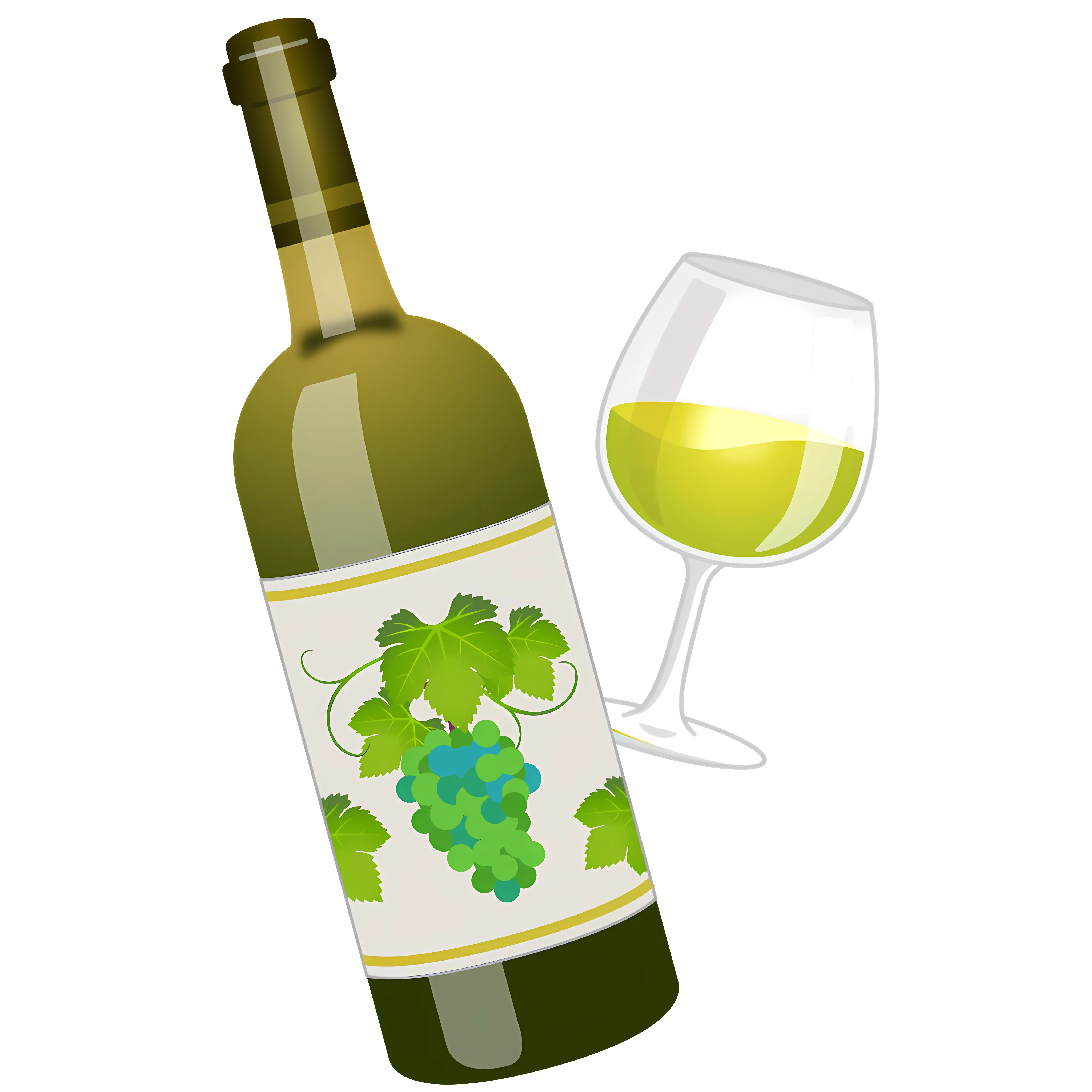 White Wine Bottle and Glass Illustration