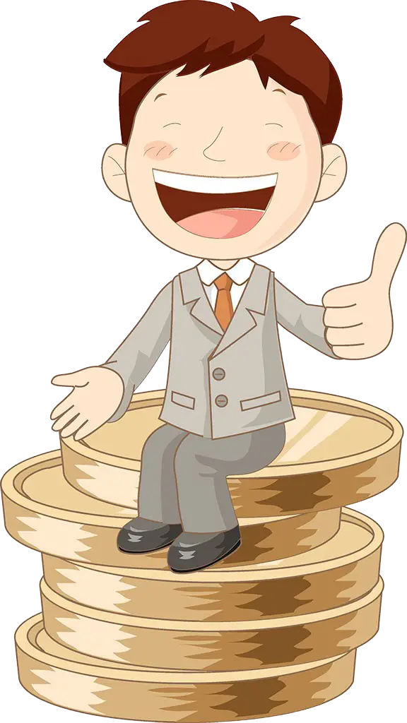 Happy Businessman Sitting on Coins