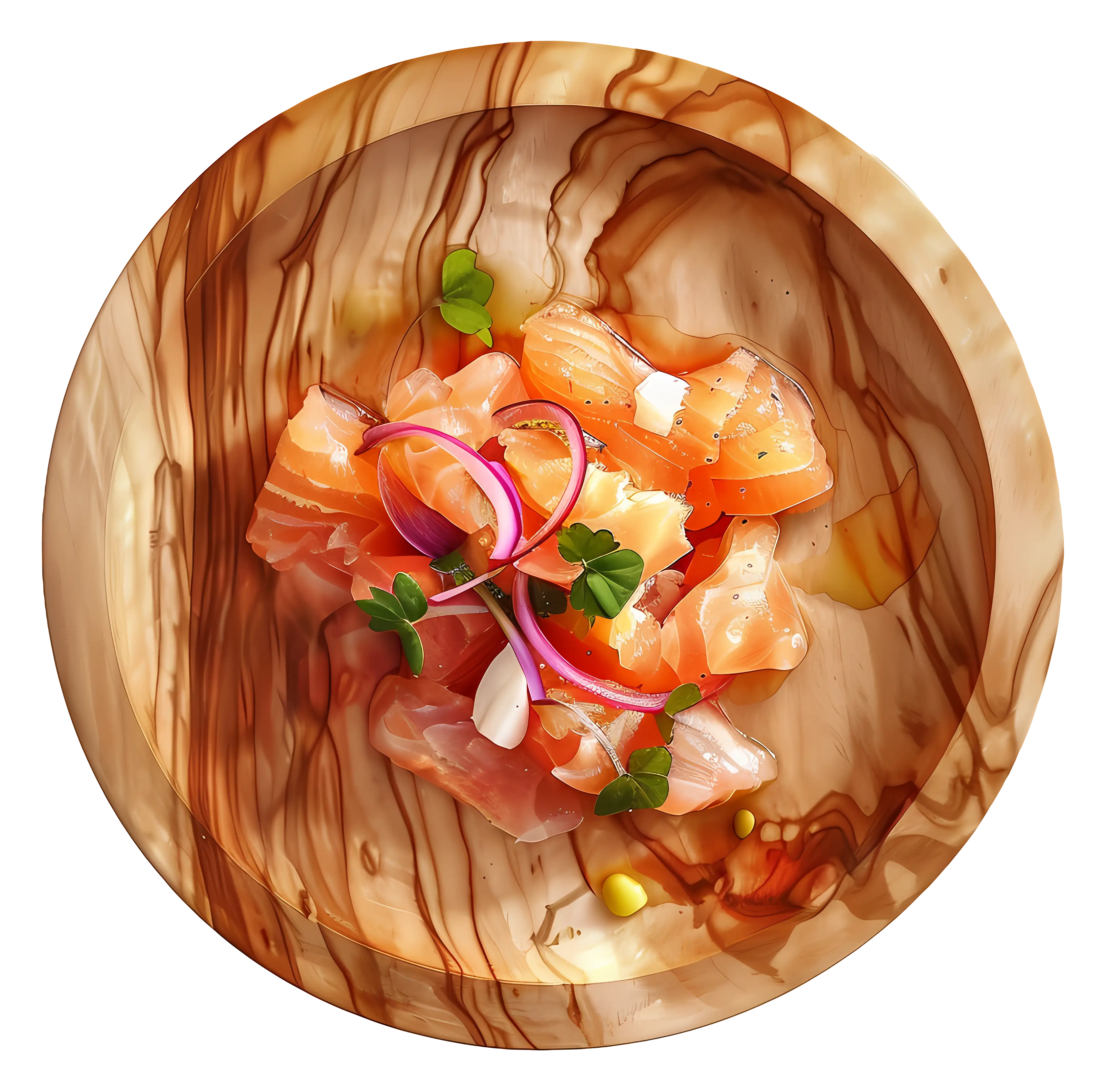 Fresh Salmon Salad in Wooden Bowl