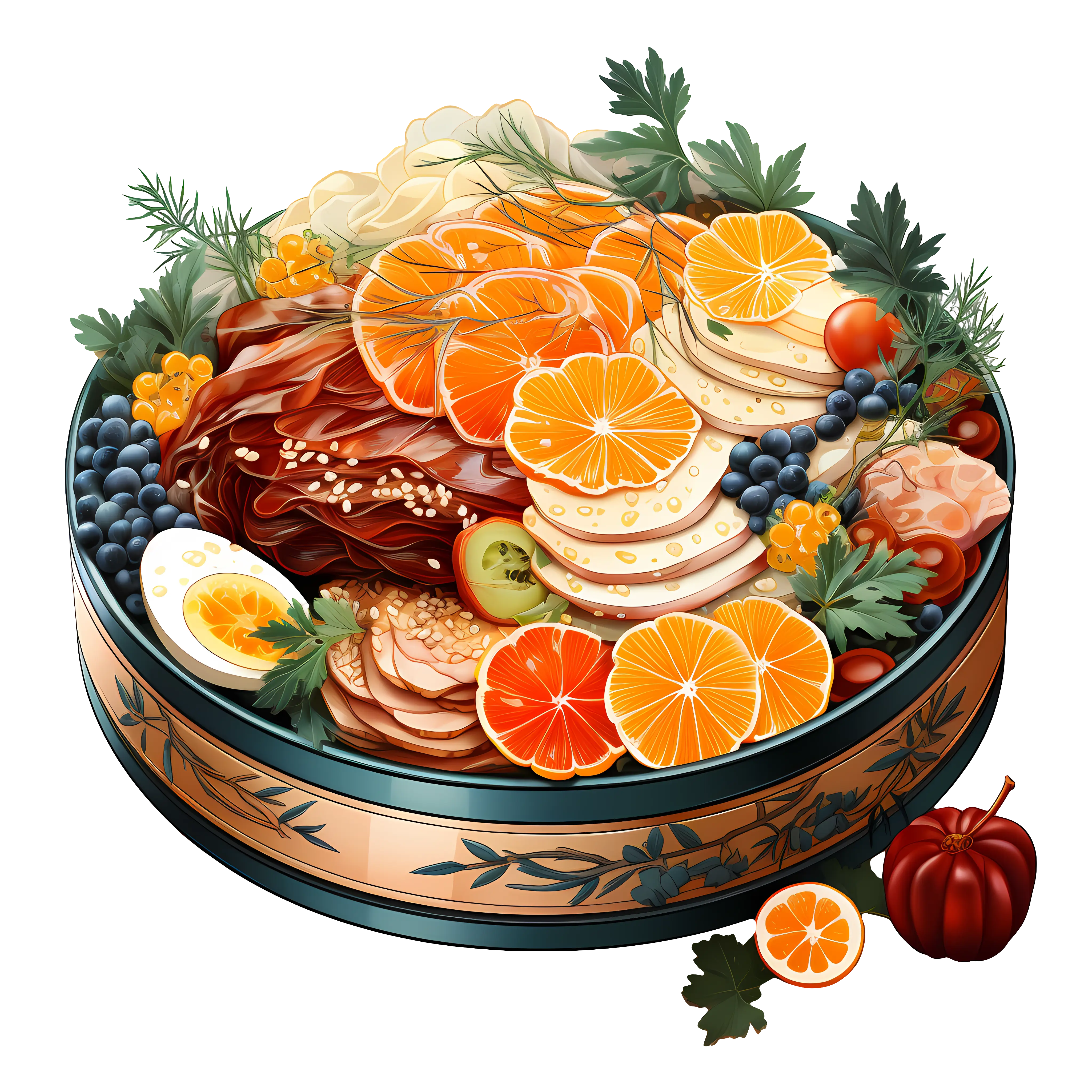 Gourmet Food Platter with Fruits and Citrus