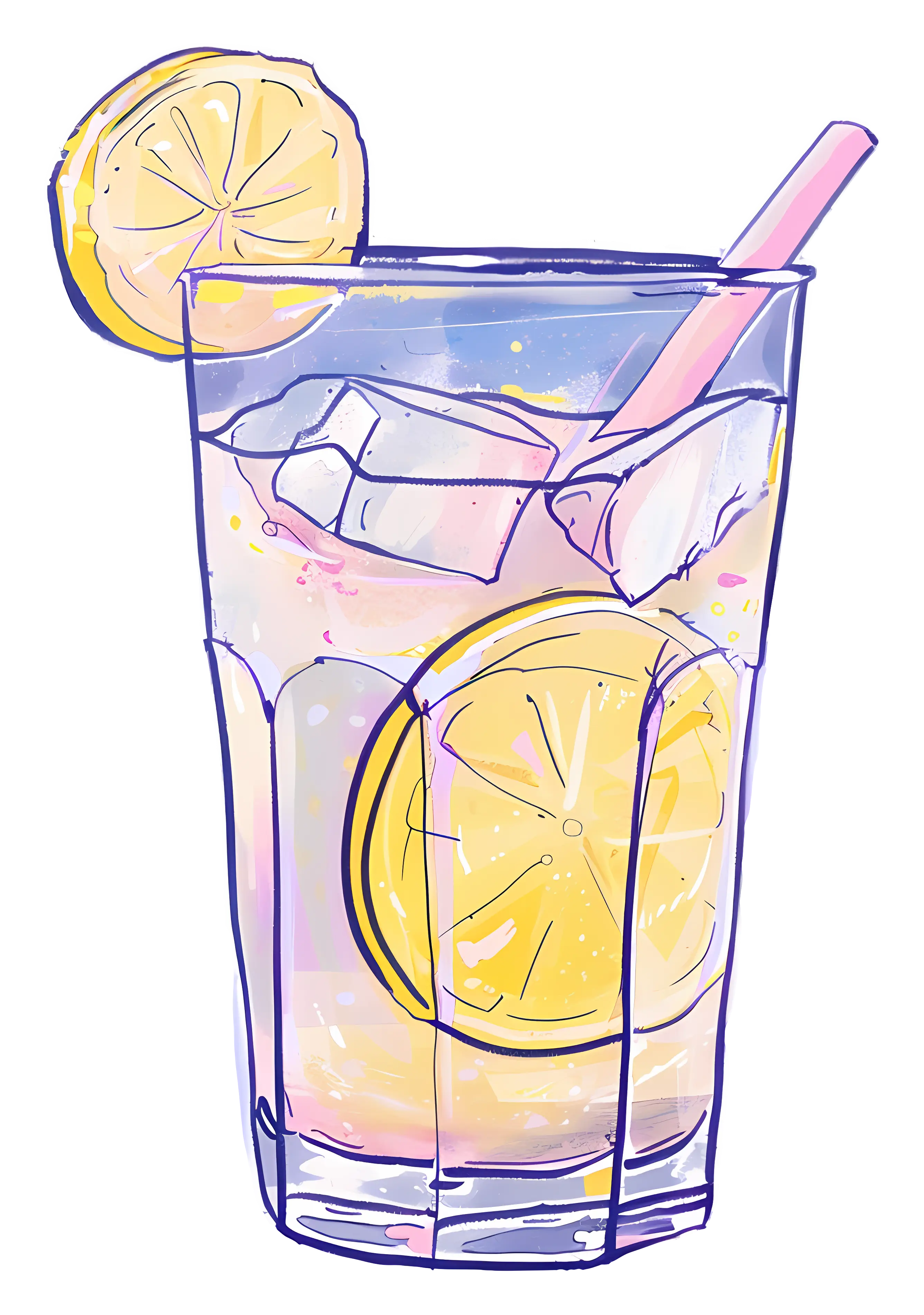Refreshing Lemonade with Ice Cubes and Lemon Slices