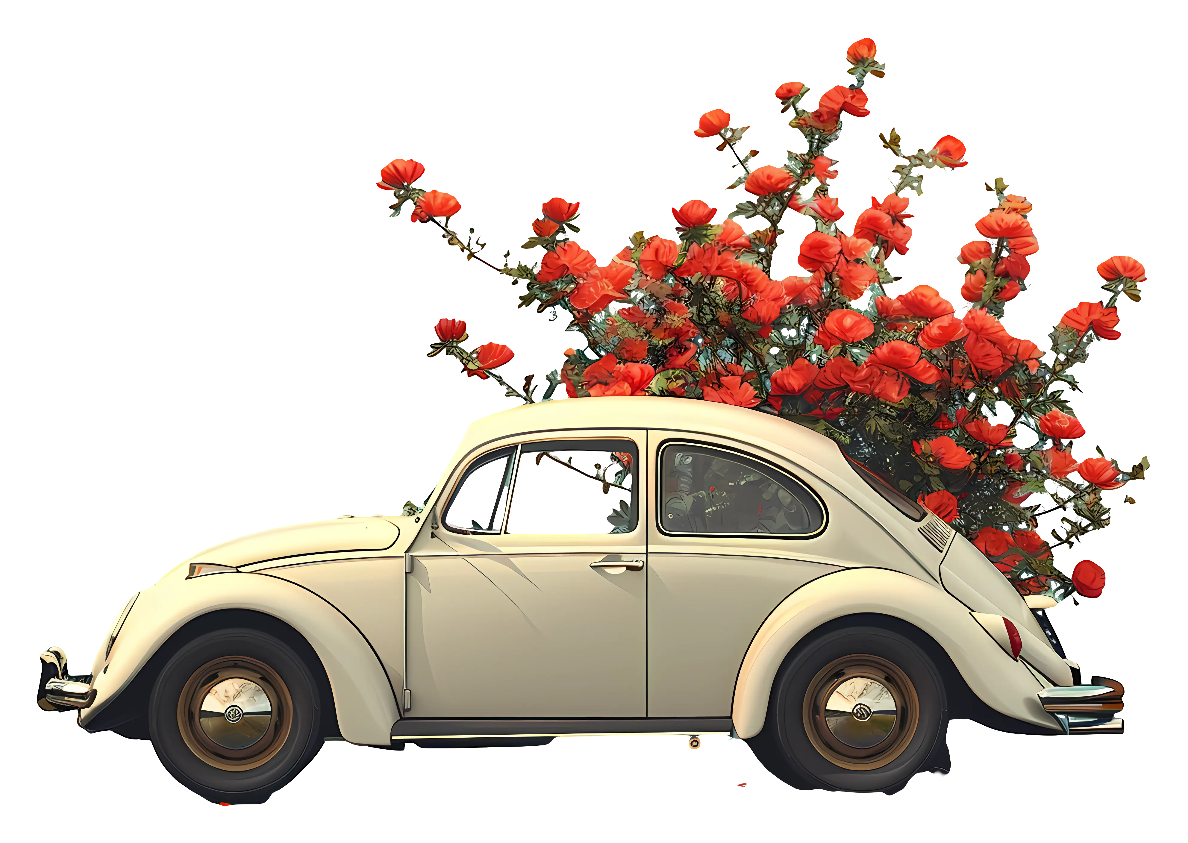 Vintage Car with Blooming Flowers