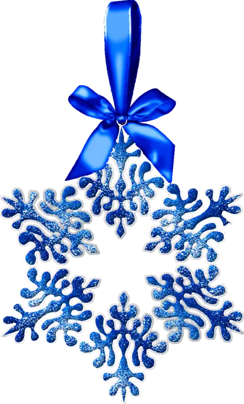 Blue Glitter Snowflake Ornament with Festive Ribbon