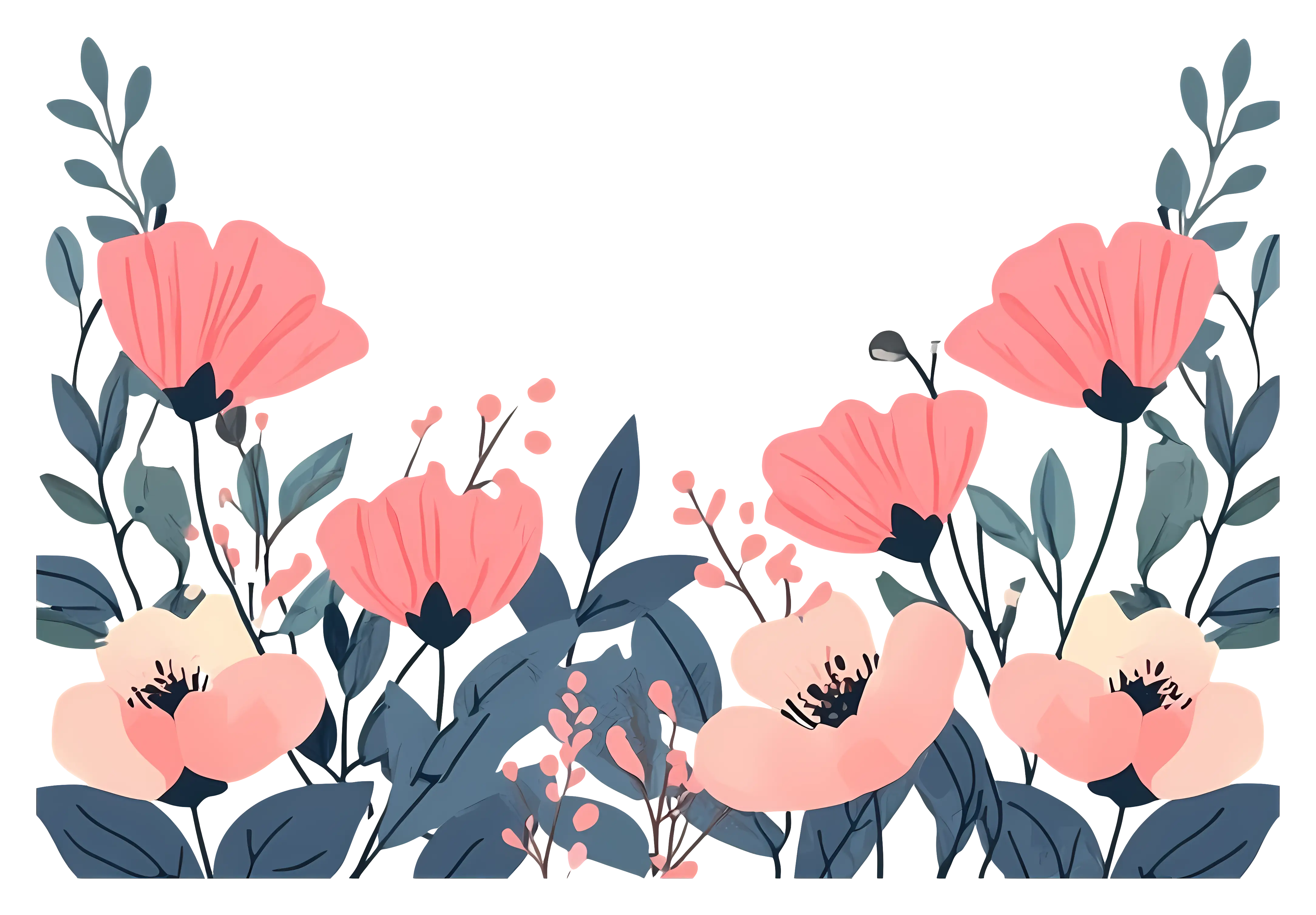 Floral Illustration with Pink Flowers