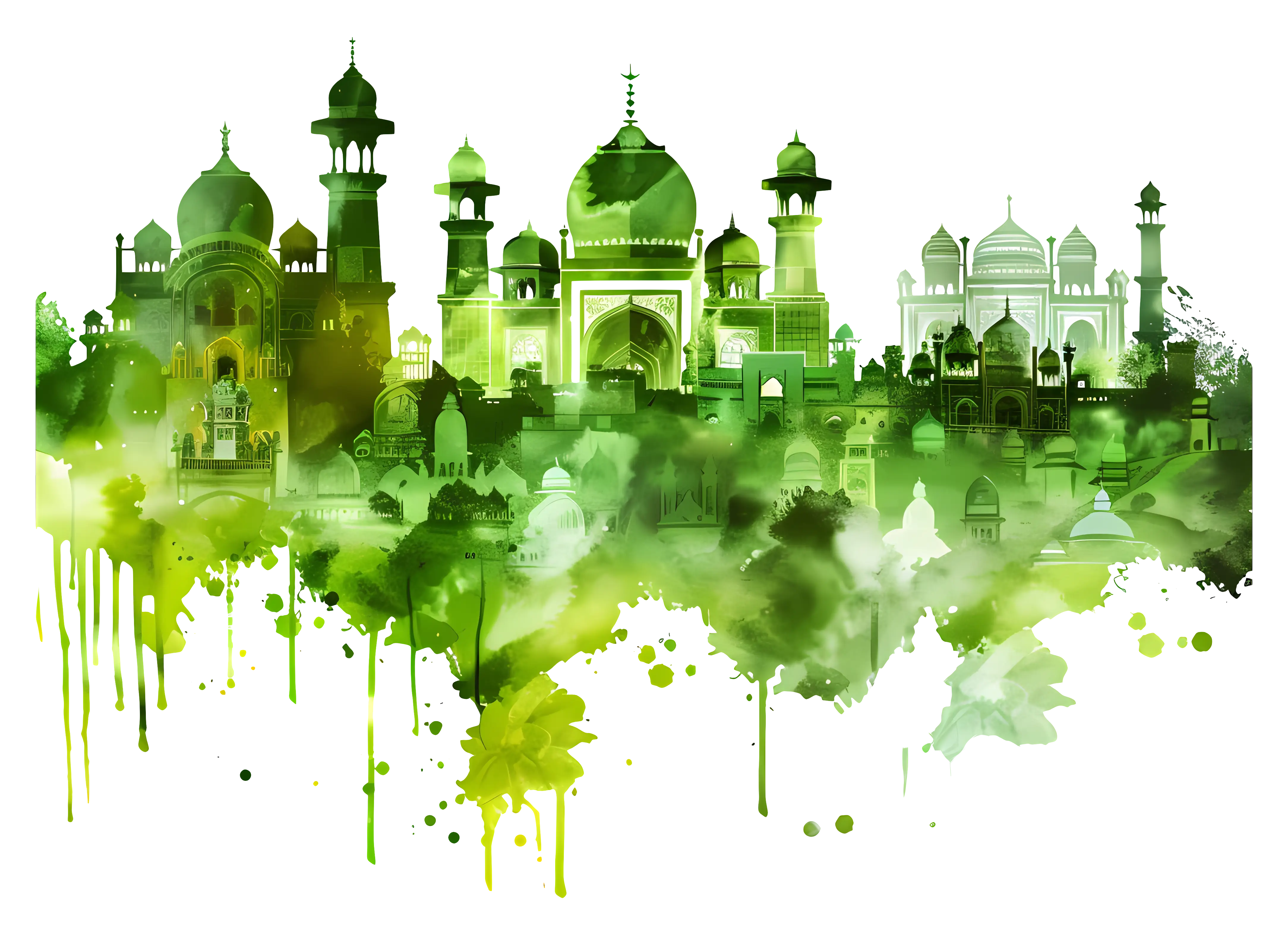 Green Watercolor Cityscape