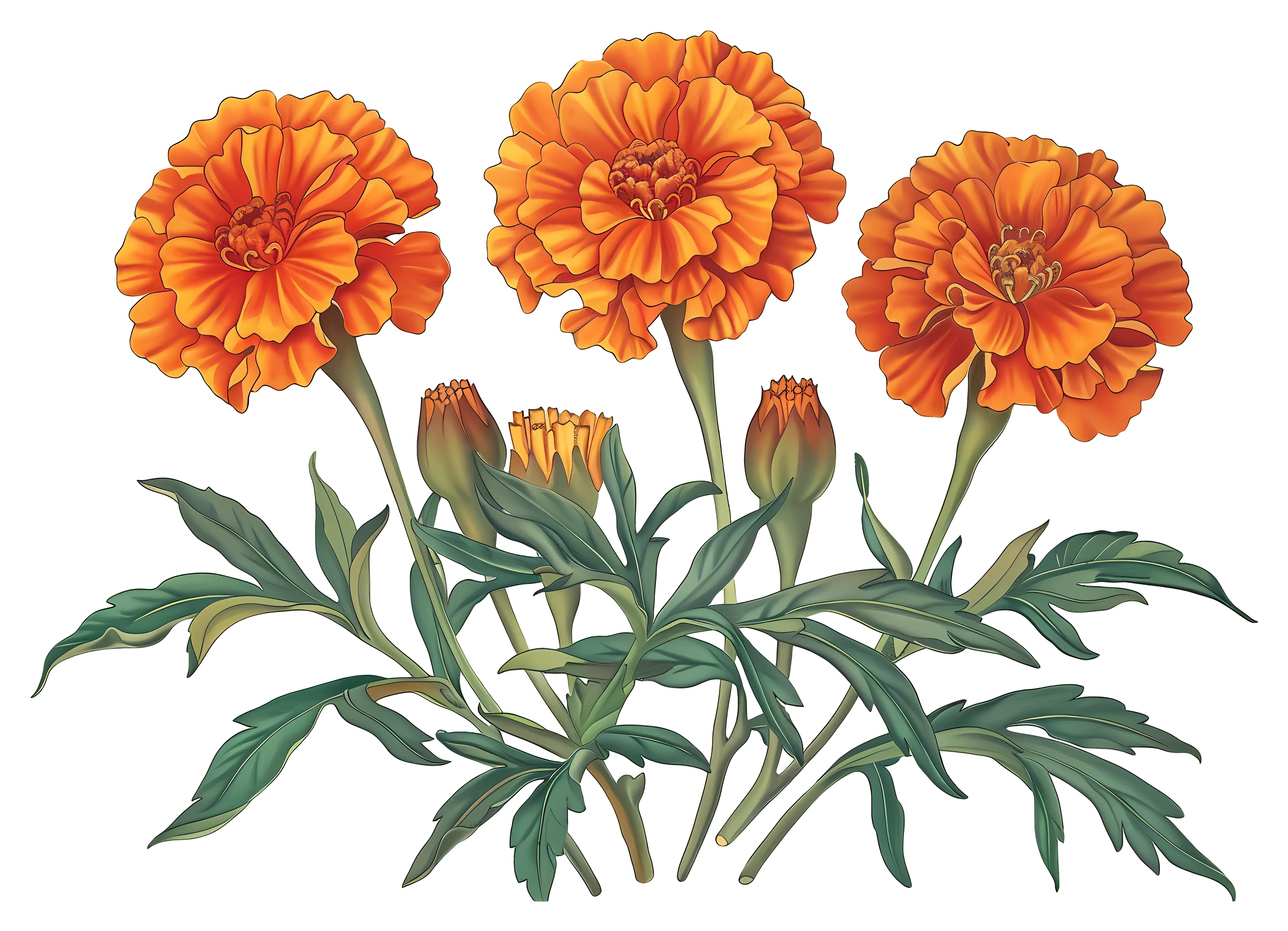 Orange Marigold Flowers Illustration