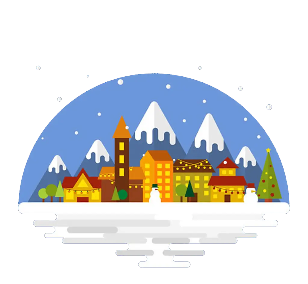 Colorful Winter Village Scene