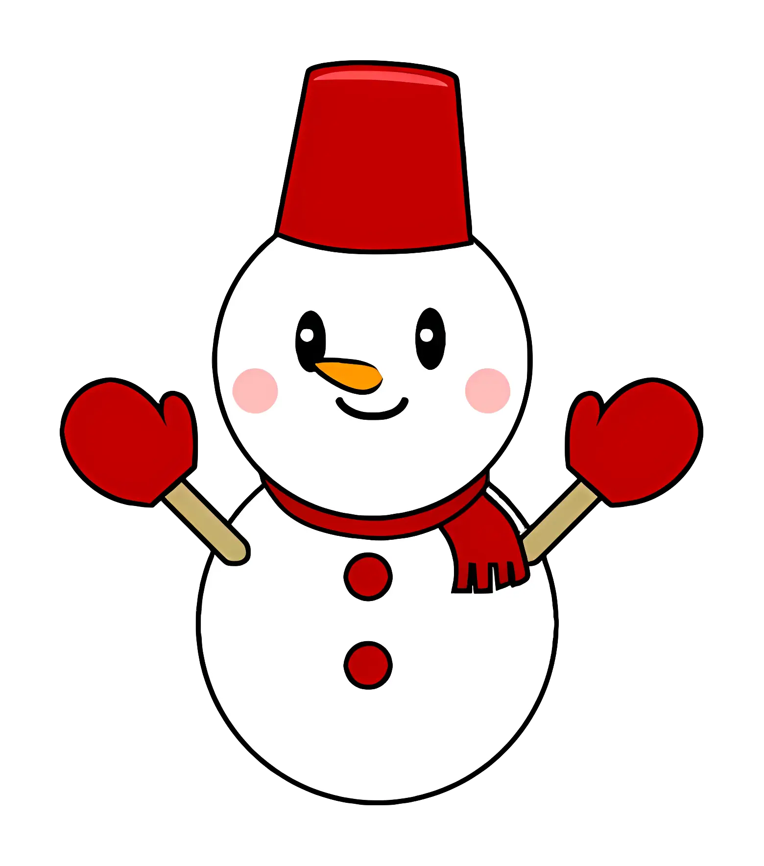 Cute Snowman with Red Hat and Mittens