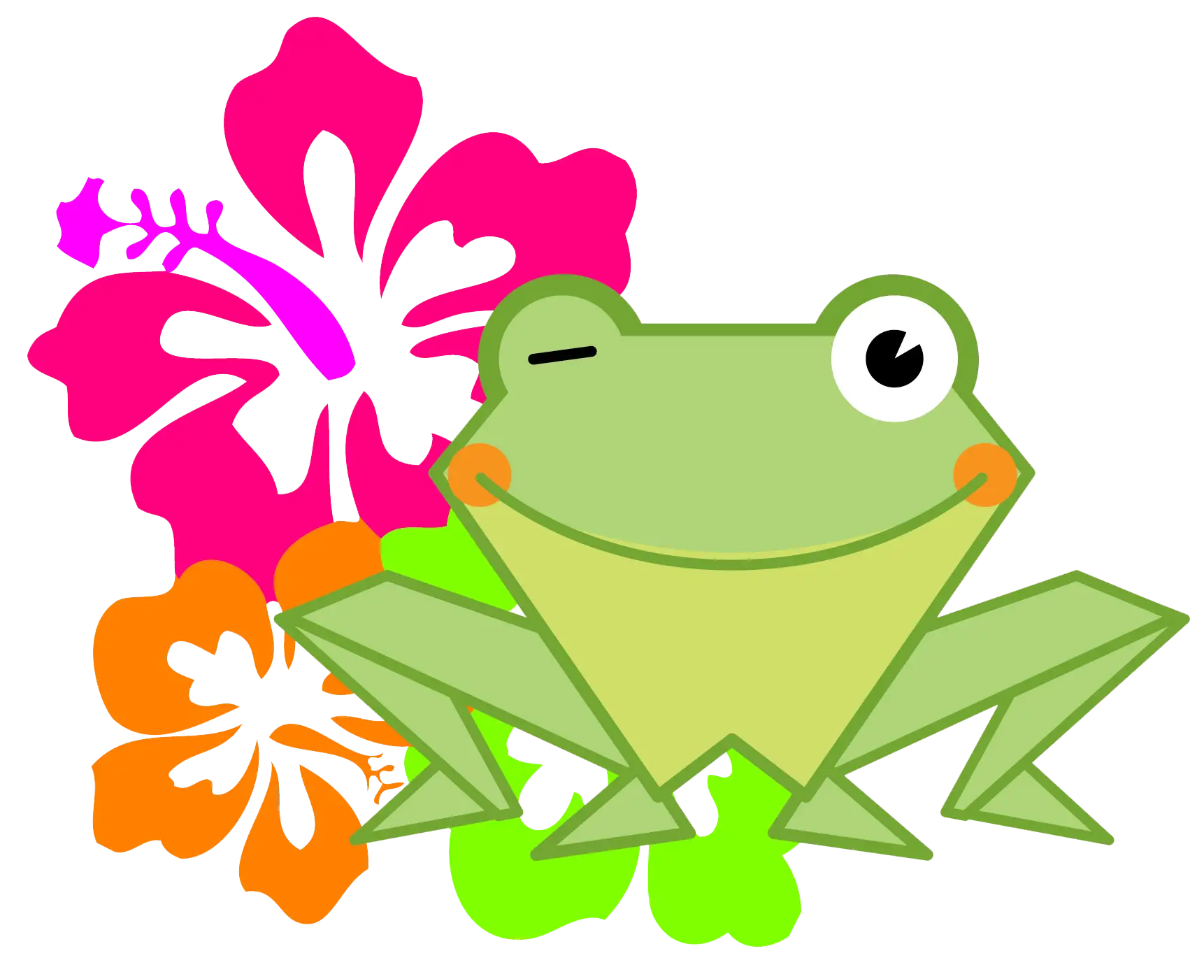 Cute Cartoon Frog with Flowers