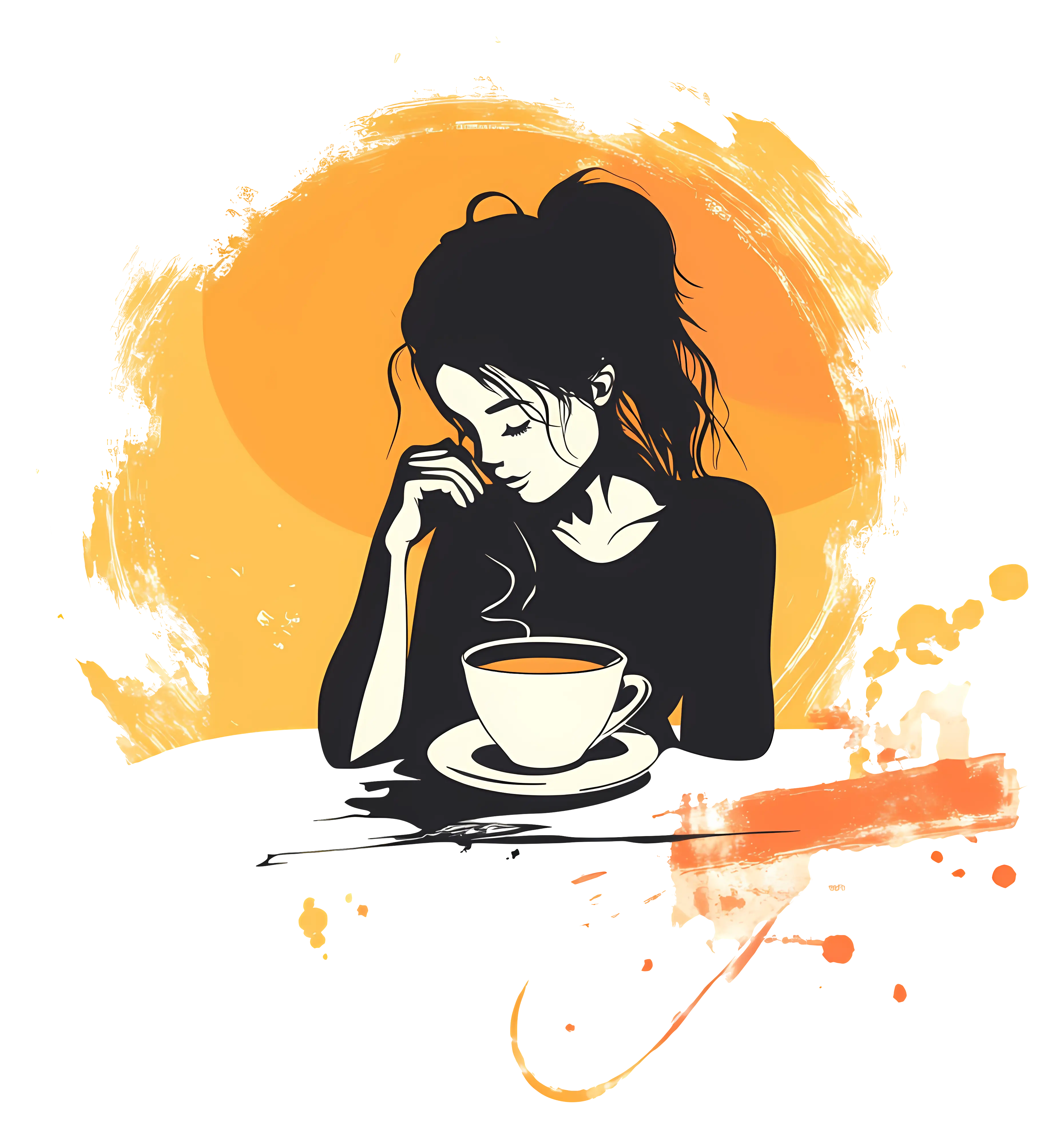 Woman Drinking Coffee Illustration