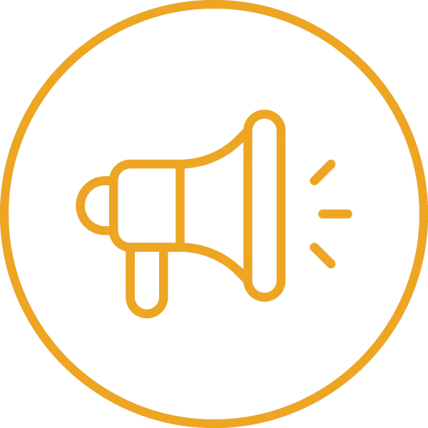 Megaphone Communication Icon in Orange Outline