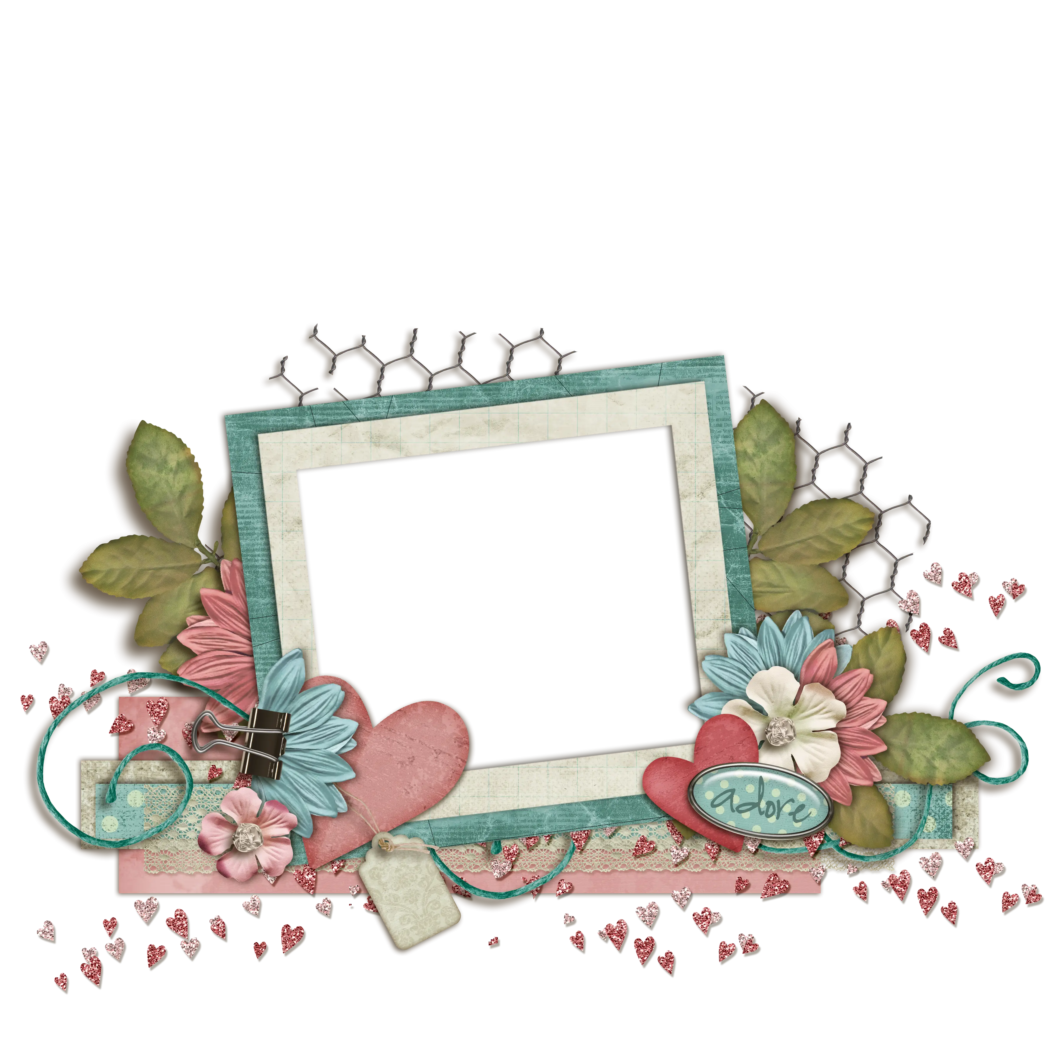 Decorative Frame with Flowers for Scrapbooking