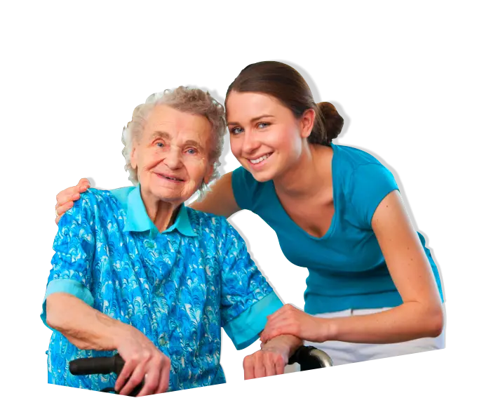 Elderly Woman and Caregiver with Walker