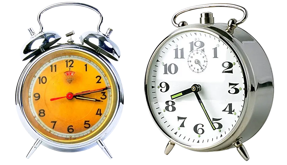 Two Retro Alarm Clocks in Vintage Style