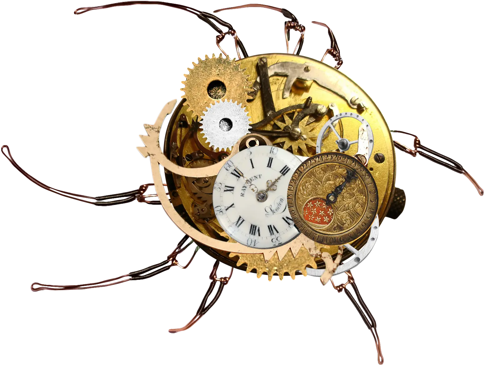 Steampunk Clock with Gears and Mechanical Parts
