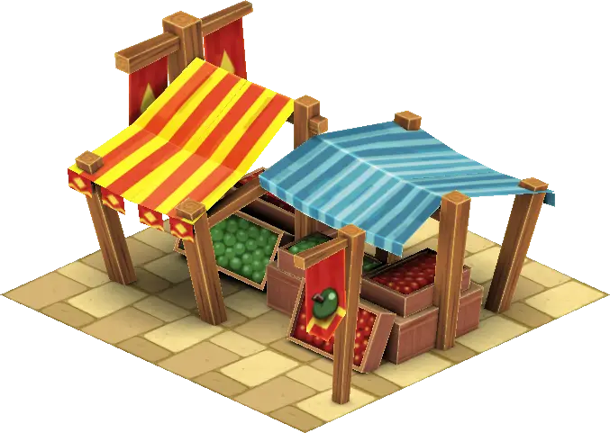 Colorful Market Stall with Fruits and Vegetables