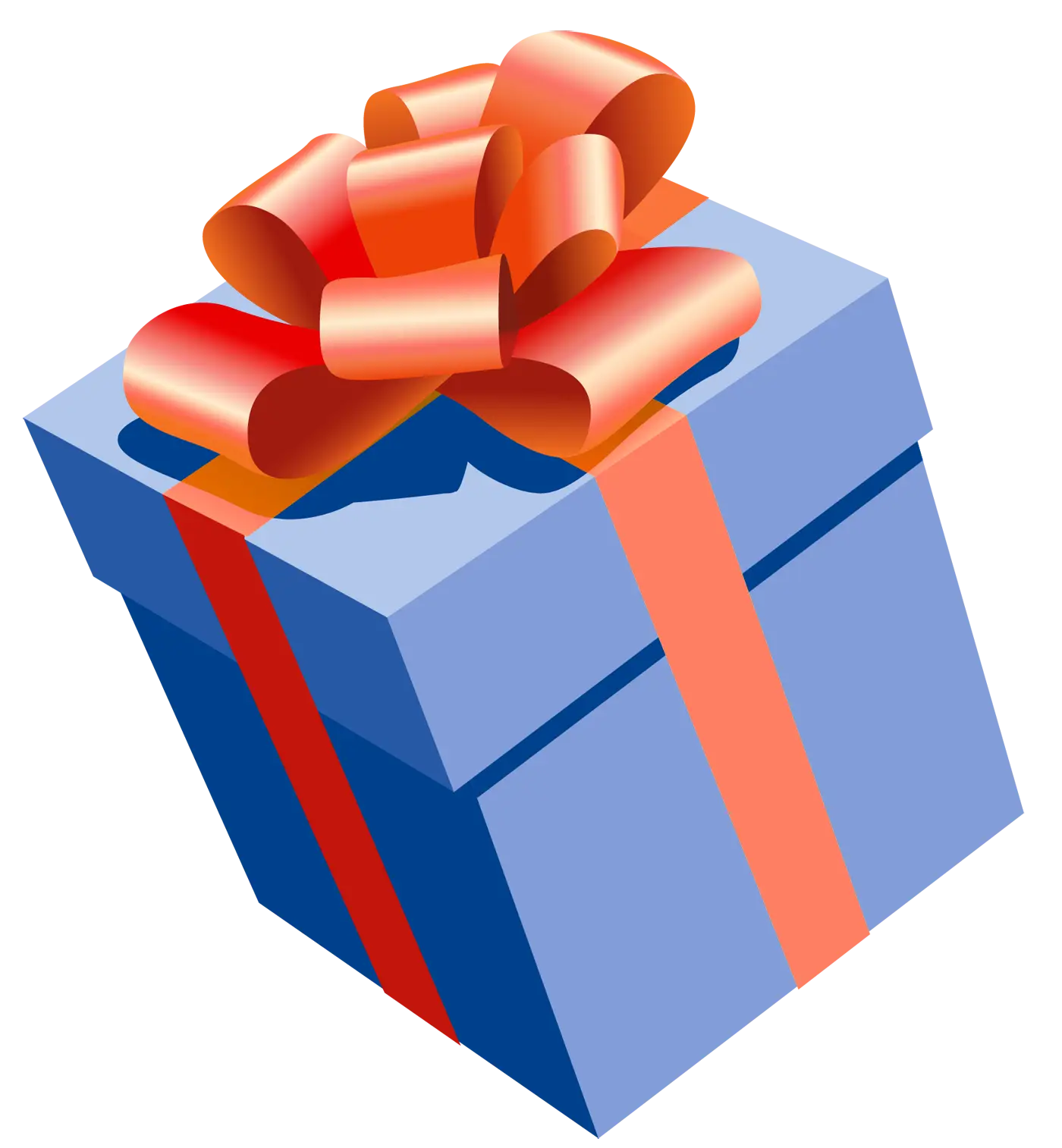 Blue Gift Box Wrapped with Red Ribbon and Bow