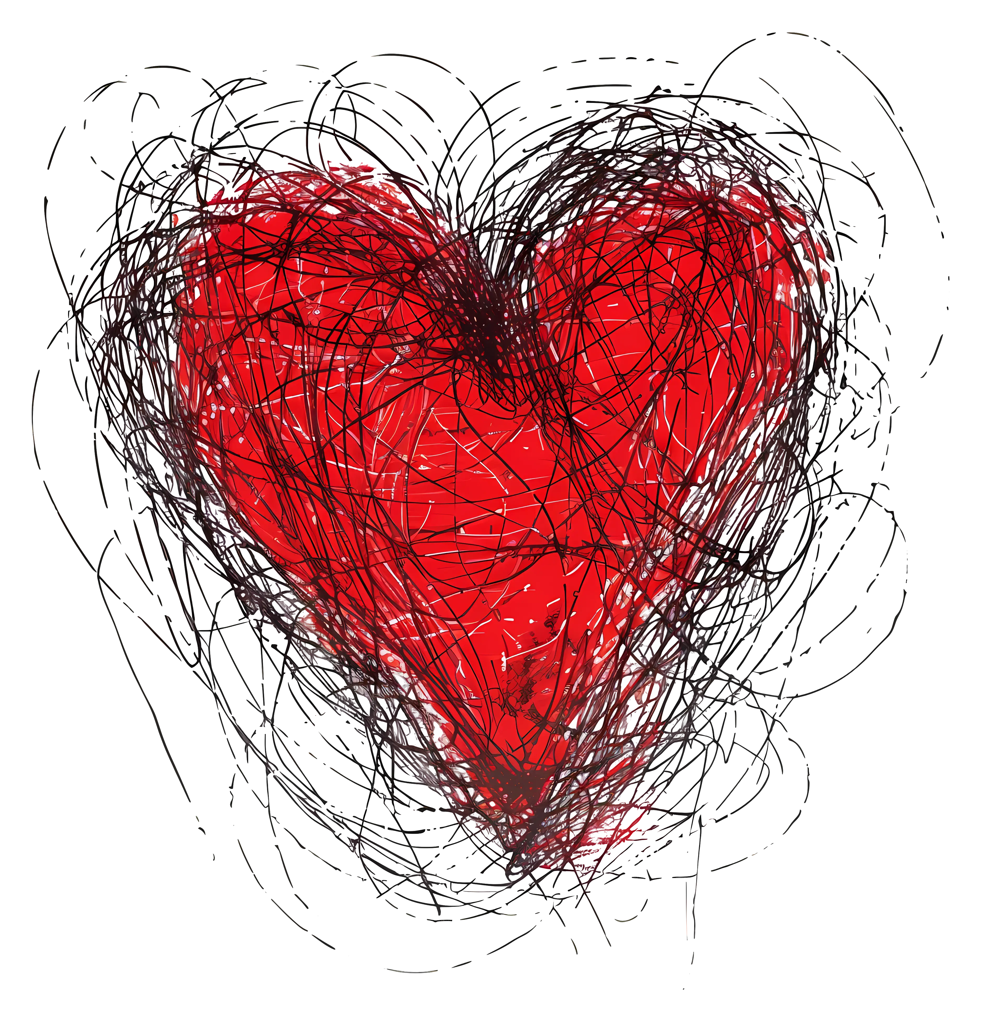 Red and Black Scribble Heart Art