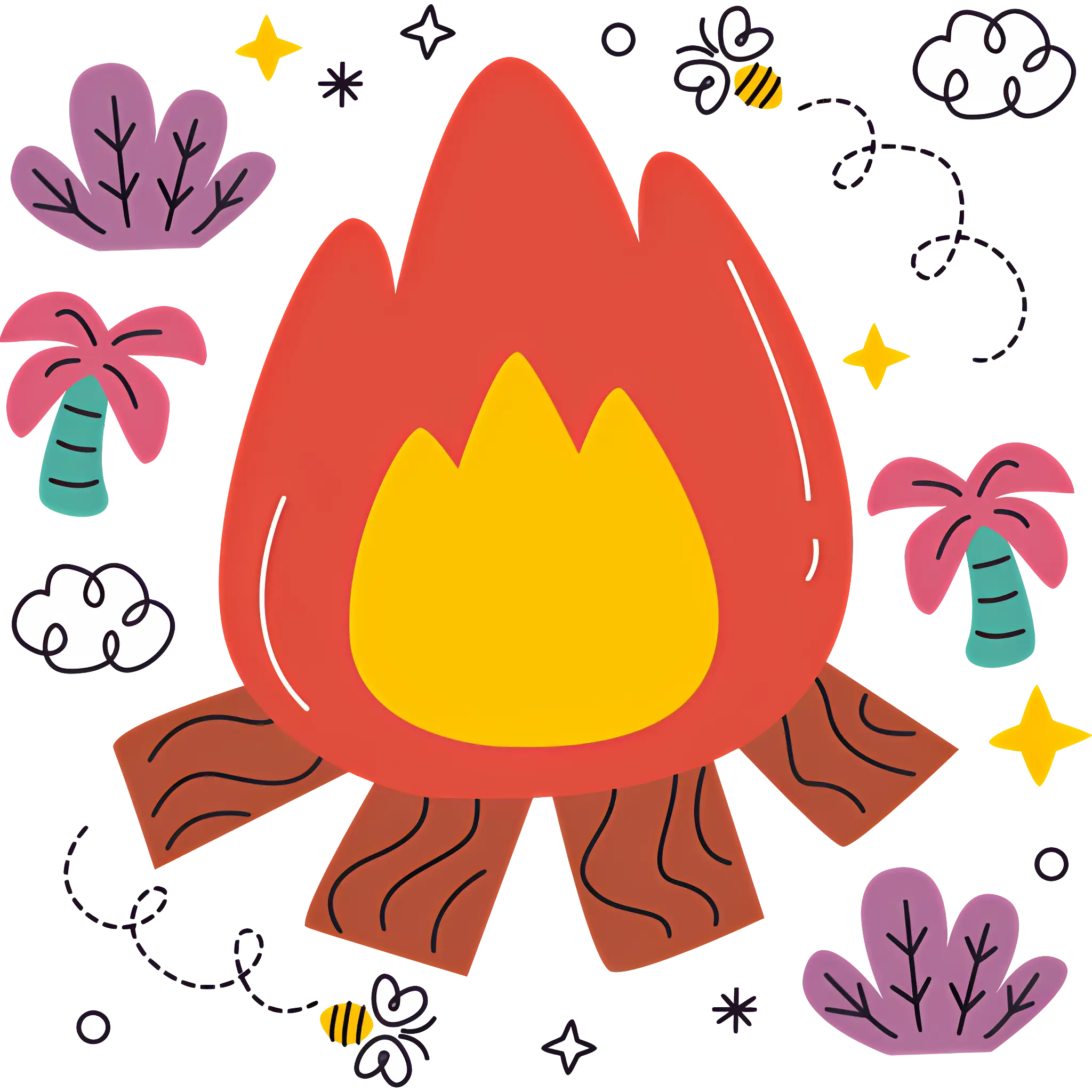 Cartoon Campfire with Logs