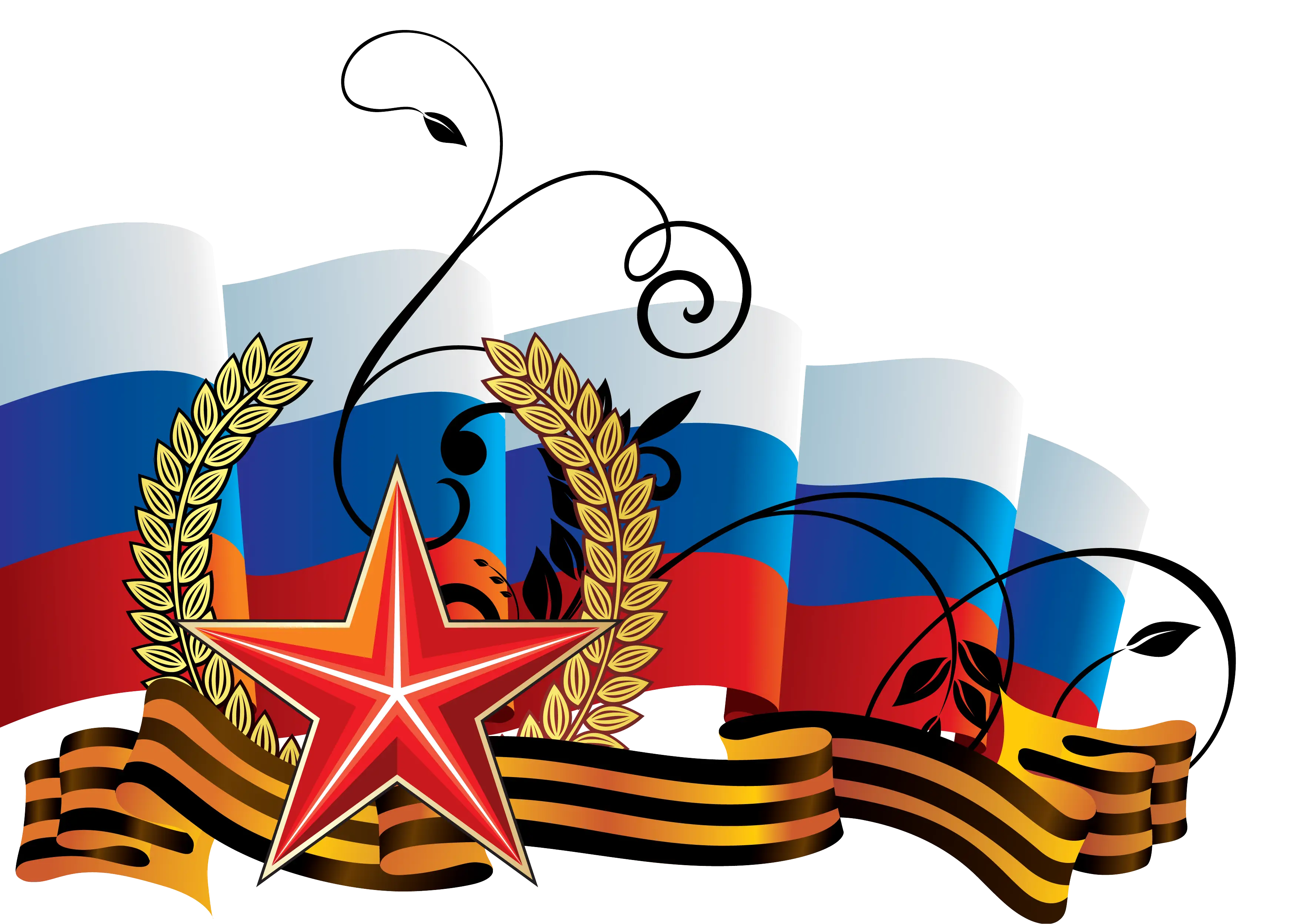 Decorative Russian Flag with Star and Ribbon