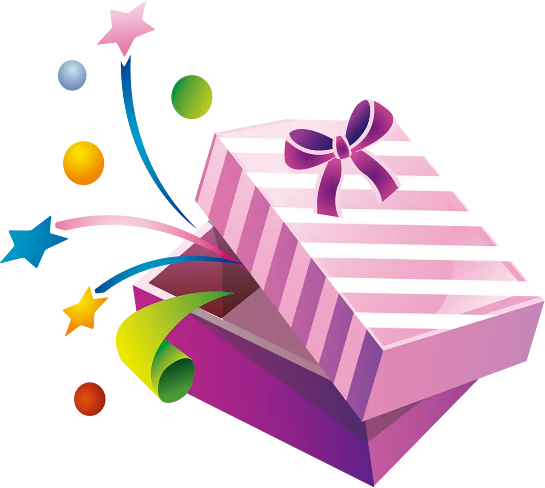 Colorful Open Gift Box with Ribbon and Stars