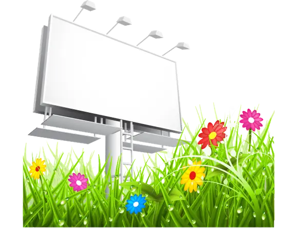 Blank Billboard in Flower Field