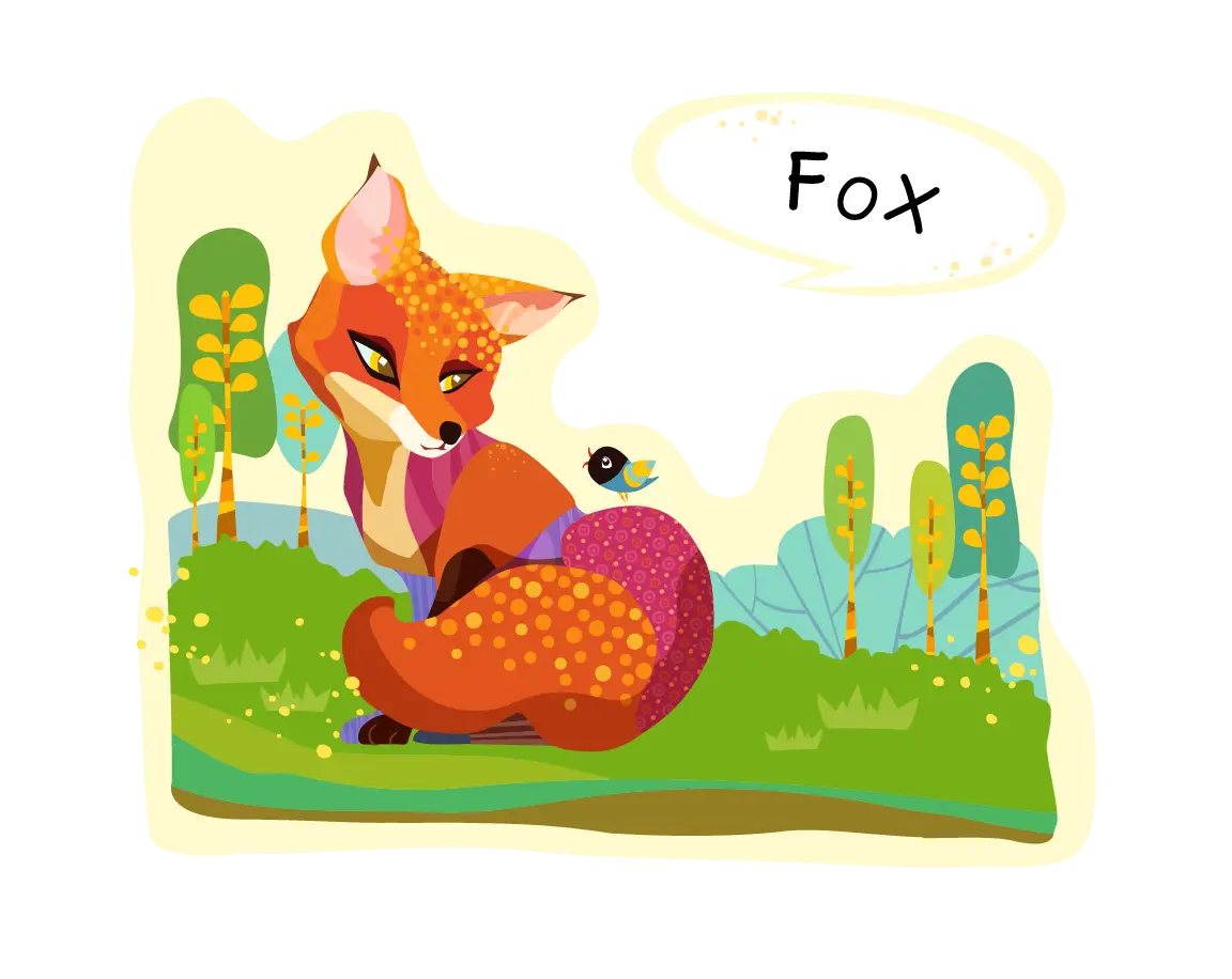 Cute Cartoon Fox in Forest Setting