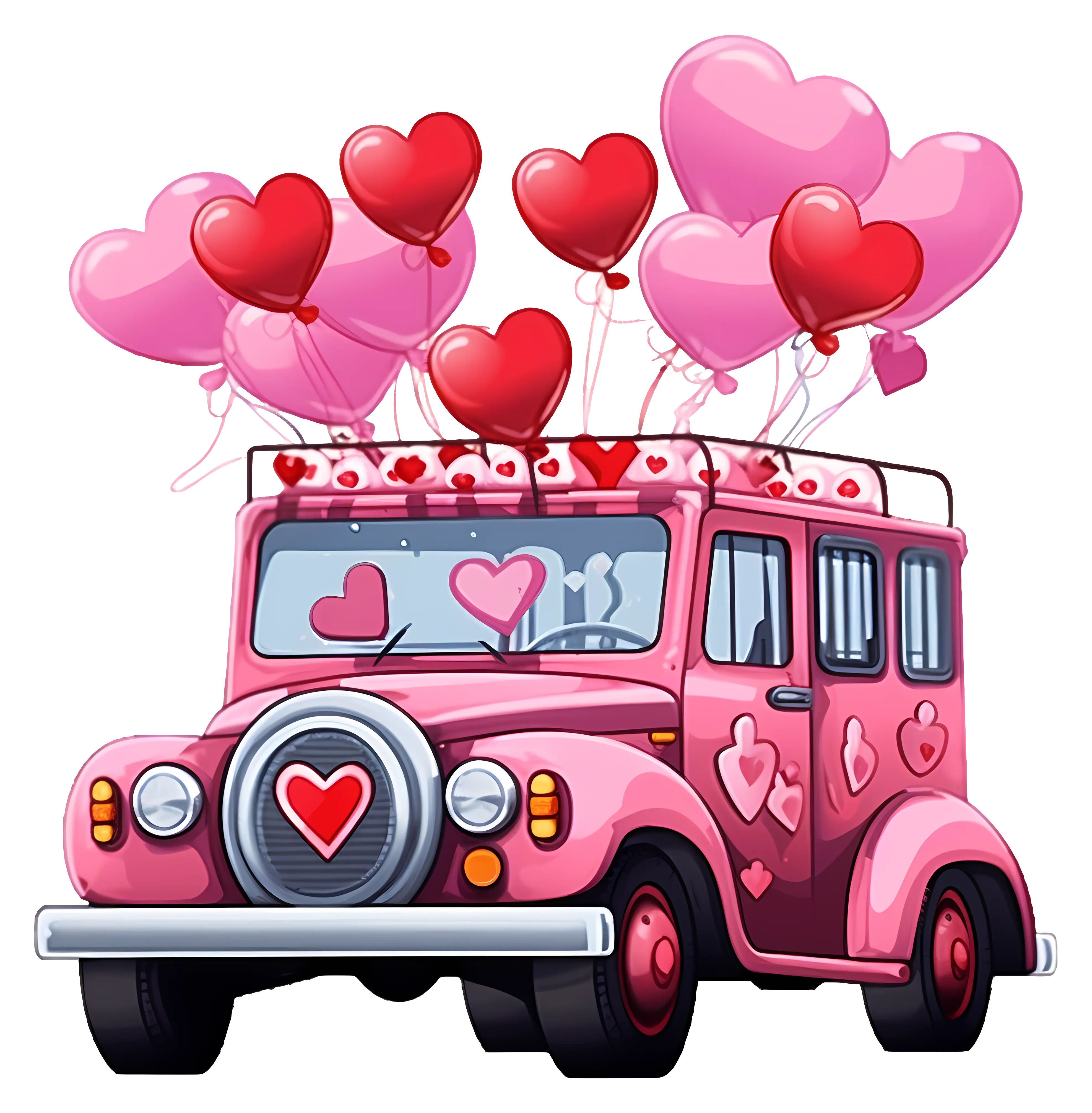 Car with Heart Balloons