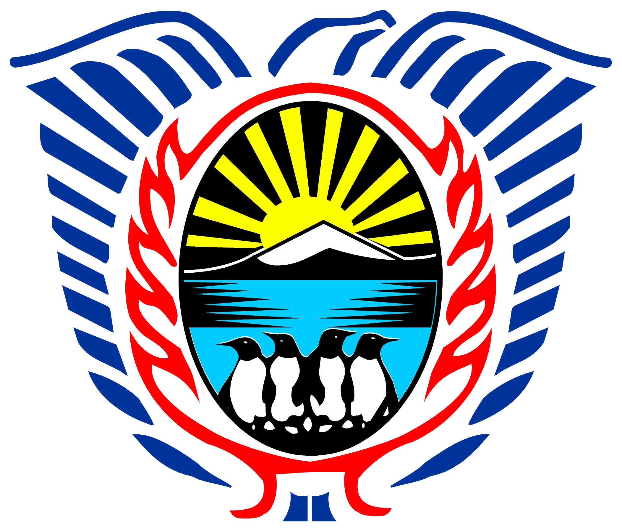 Penguin Emblem with Sun and Mountain