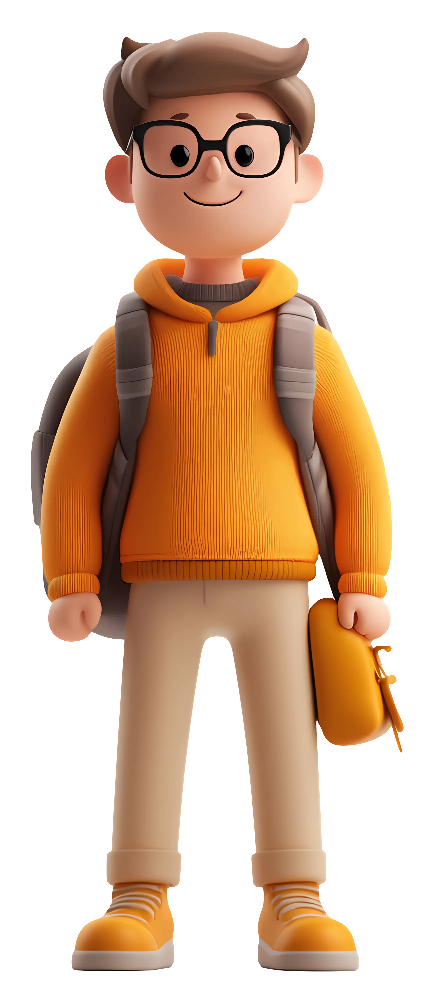Cartoon Boy with Glasses and Backpack
